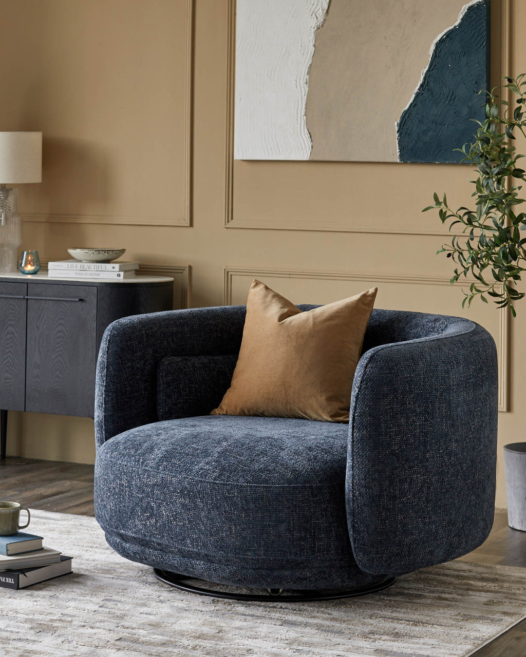 Henry Dark Blue Chunky Weave Swivel Love Seat