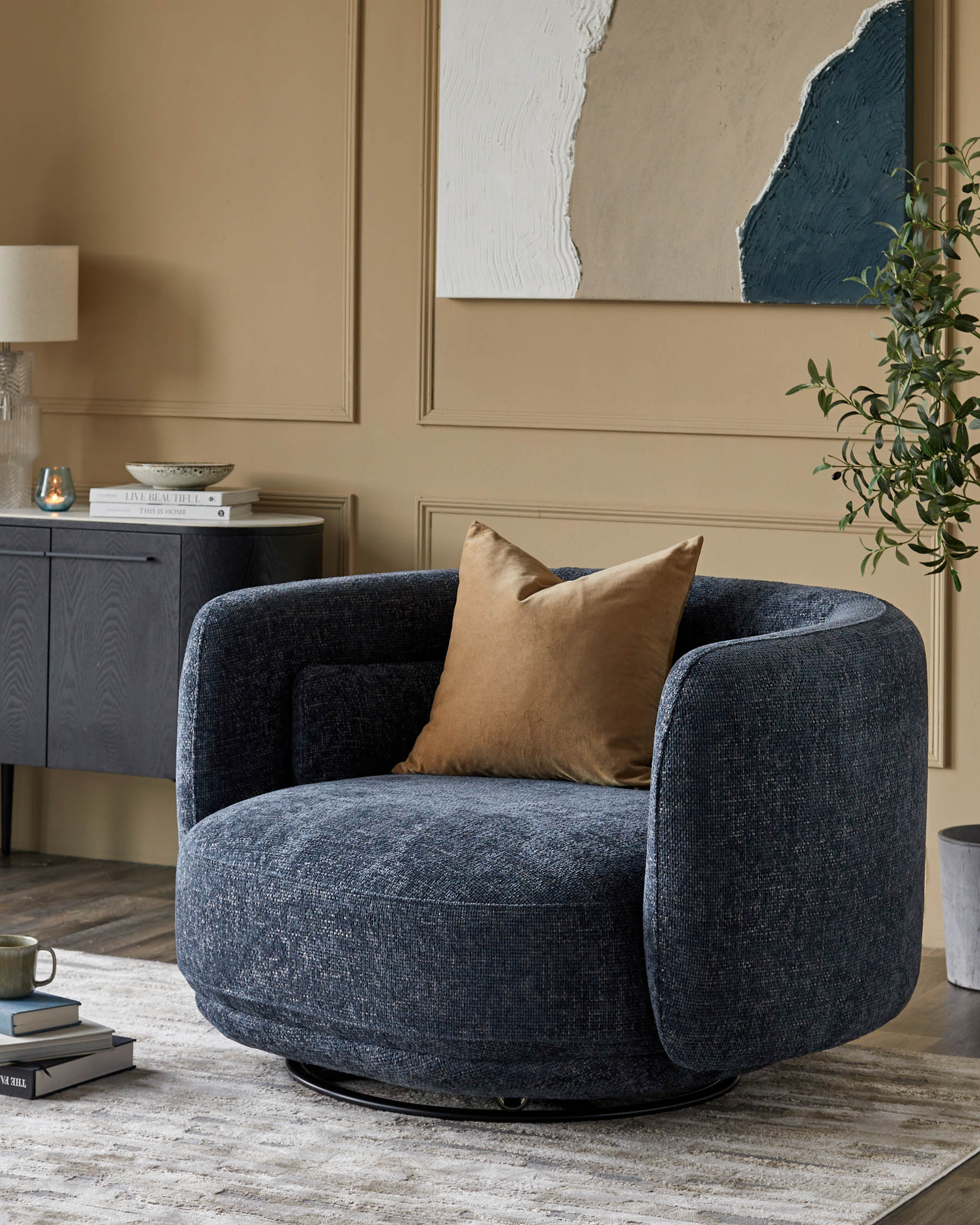Henry Dark Blue Chunky Weave Swivel Love Seat