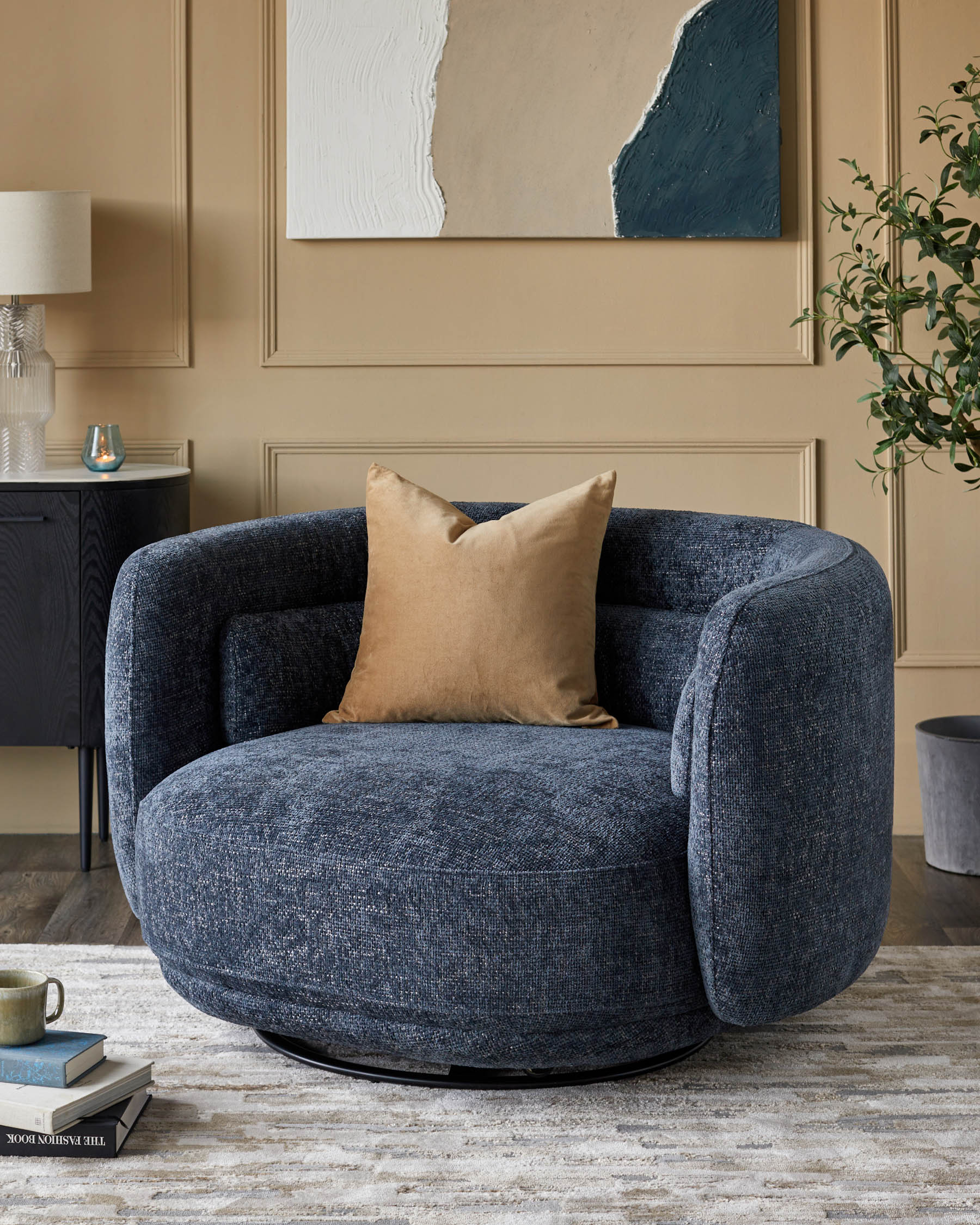 Henry Dark Blue Chunky Weave Swivel Love Seat