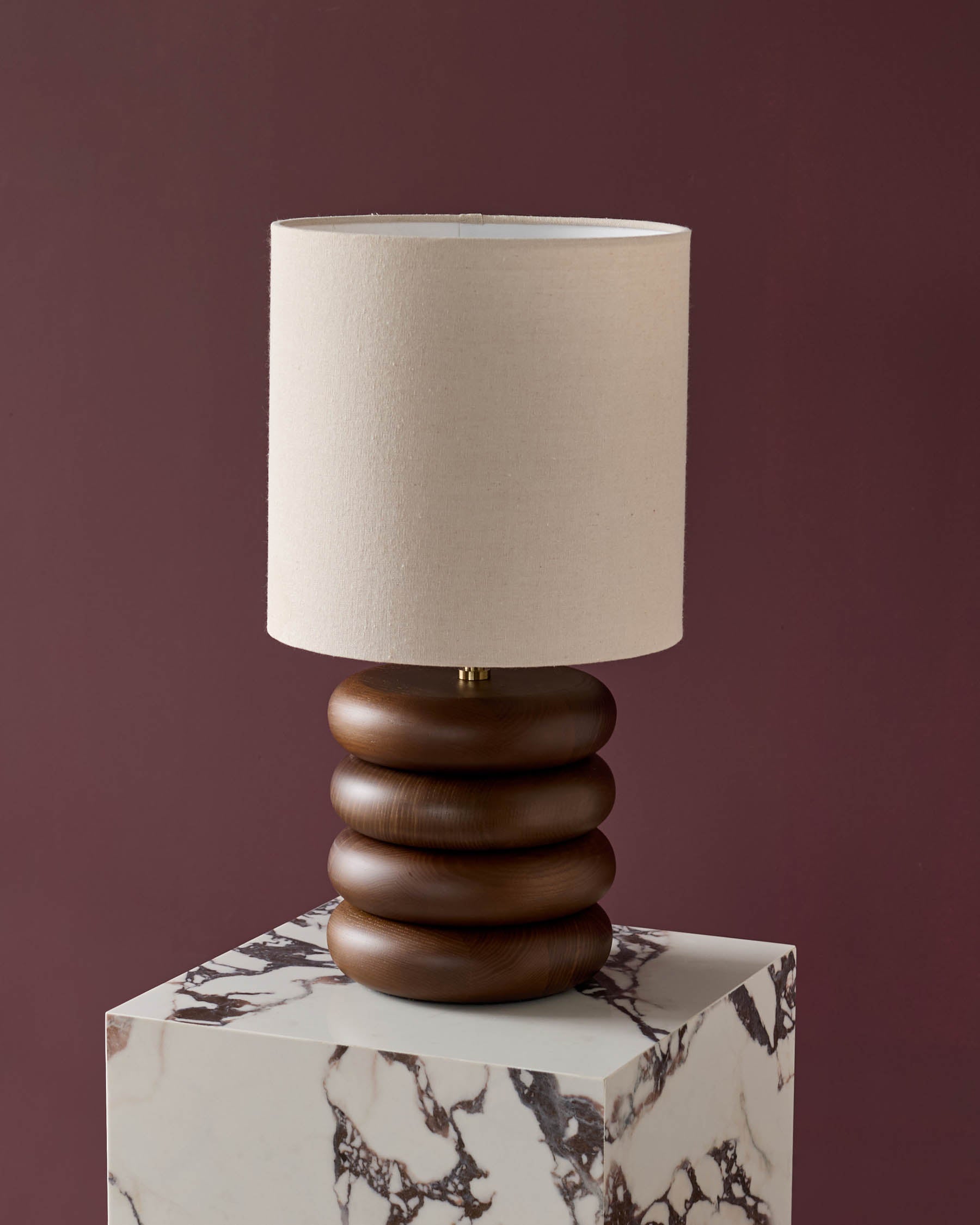 Hepworth natural linen and dark wood table lamp