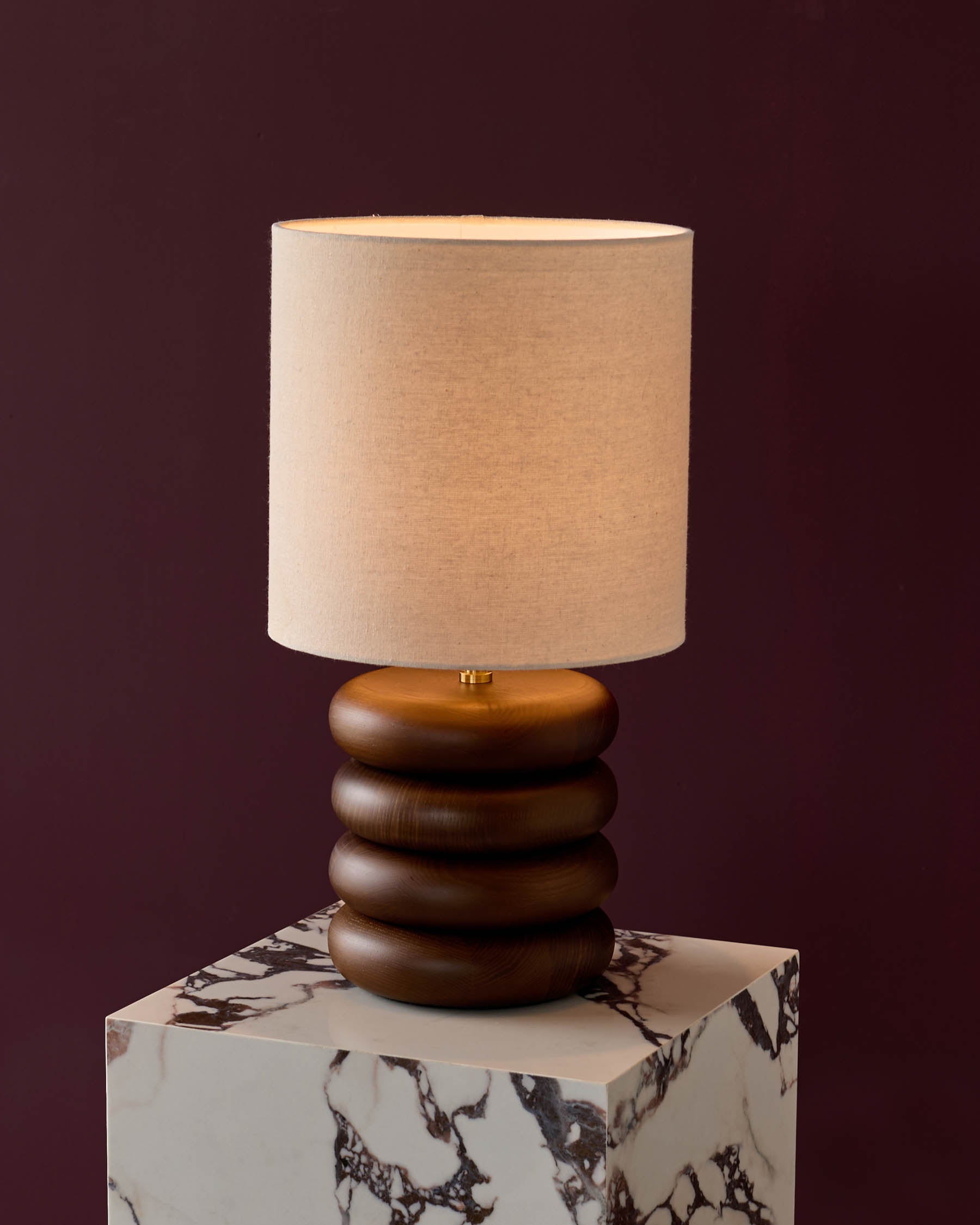 Hepworth natural linen and dark wood table lamp
