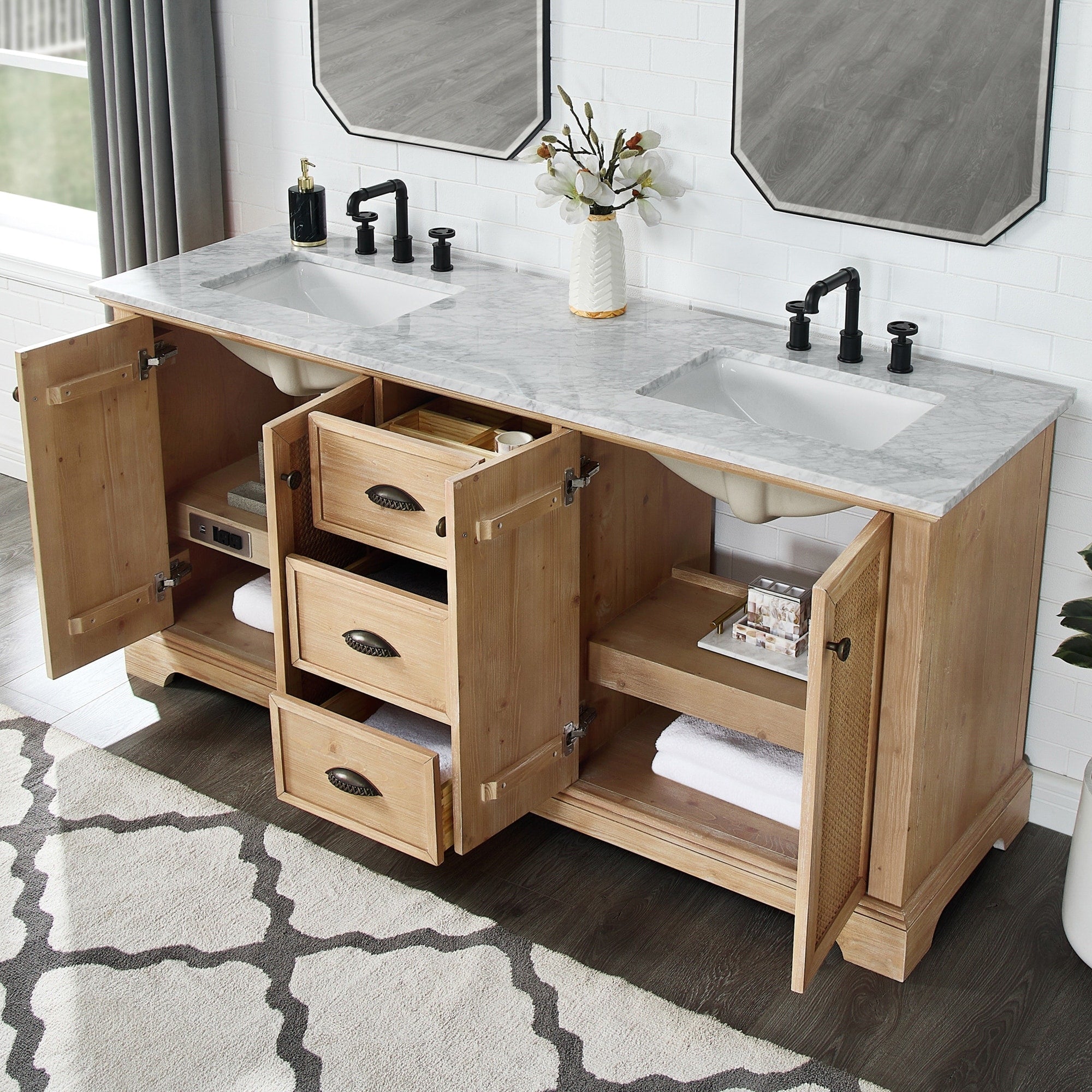 Hervas Bath Vanity with Natural Marble Top without Mirror