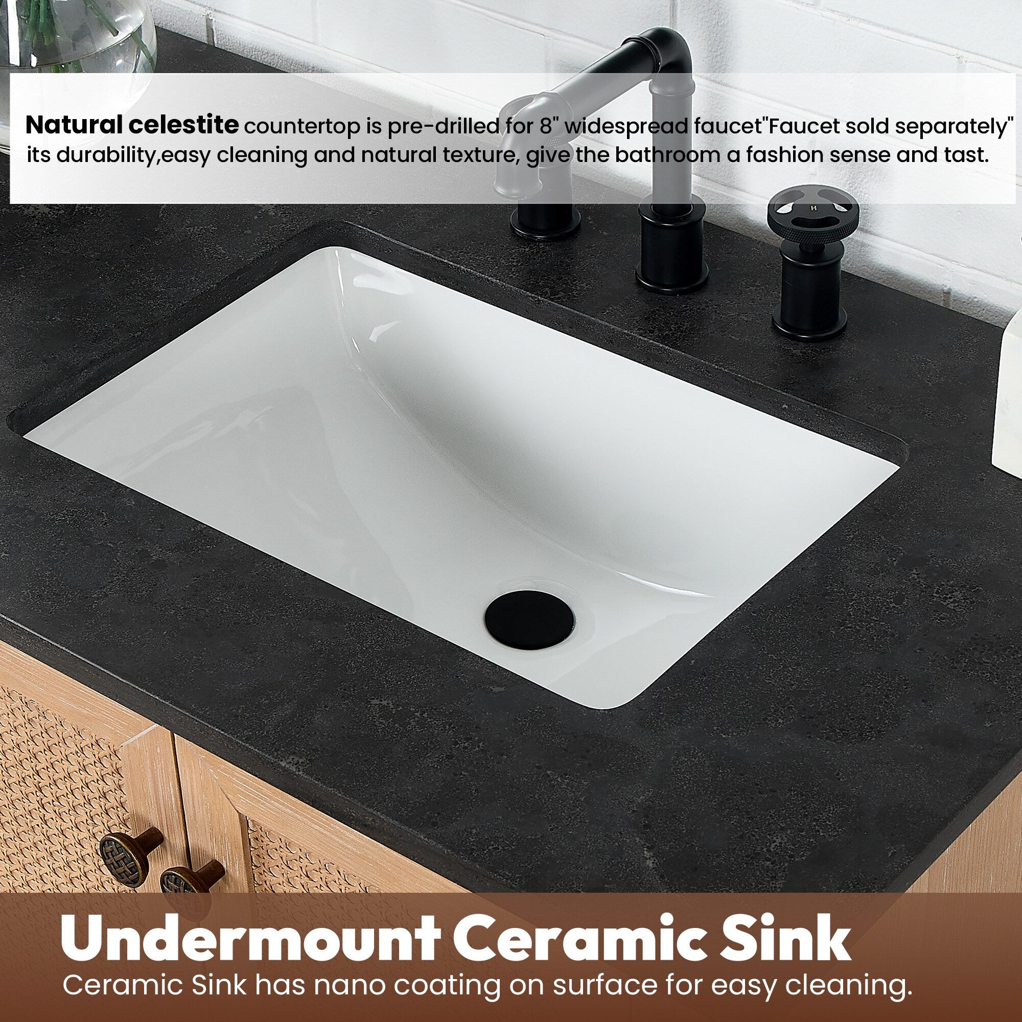 Hervas Bath Vanity with Natural Marble Top without Mirror