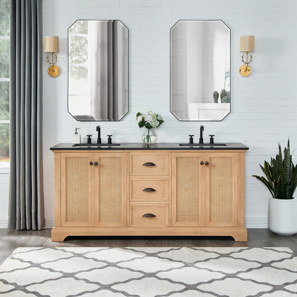 Hervas Bath Vanity with Natural Marble Top without Mirror