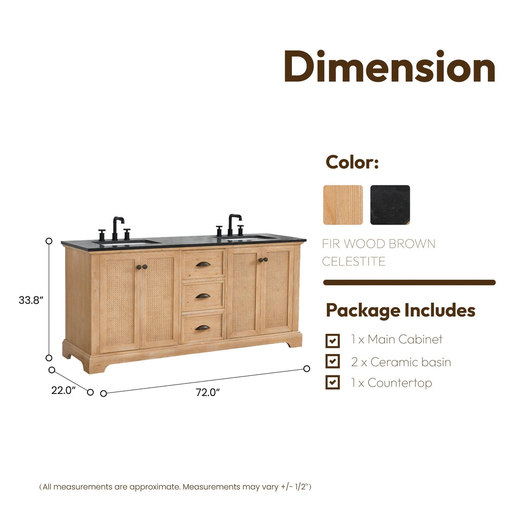 Hervas Bath Vanity with Natural Marble Top without Mirror