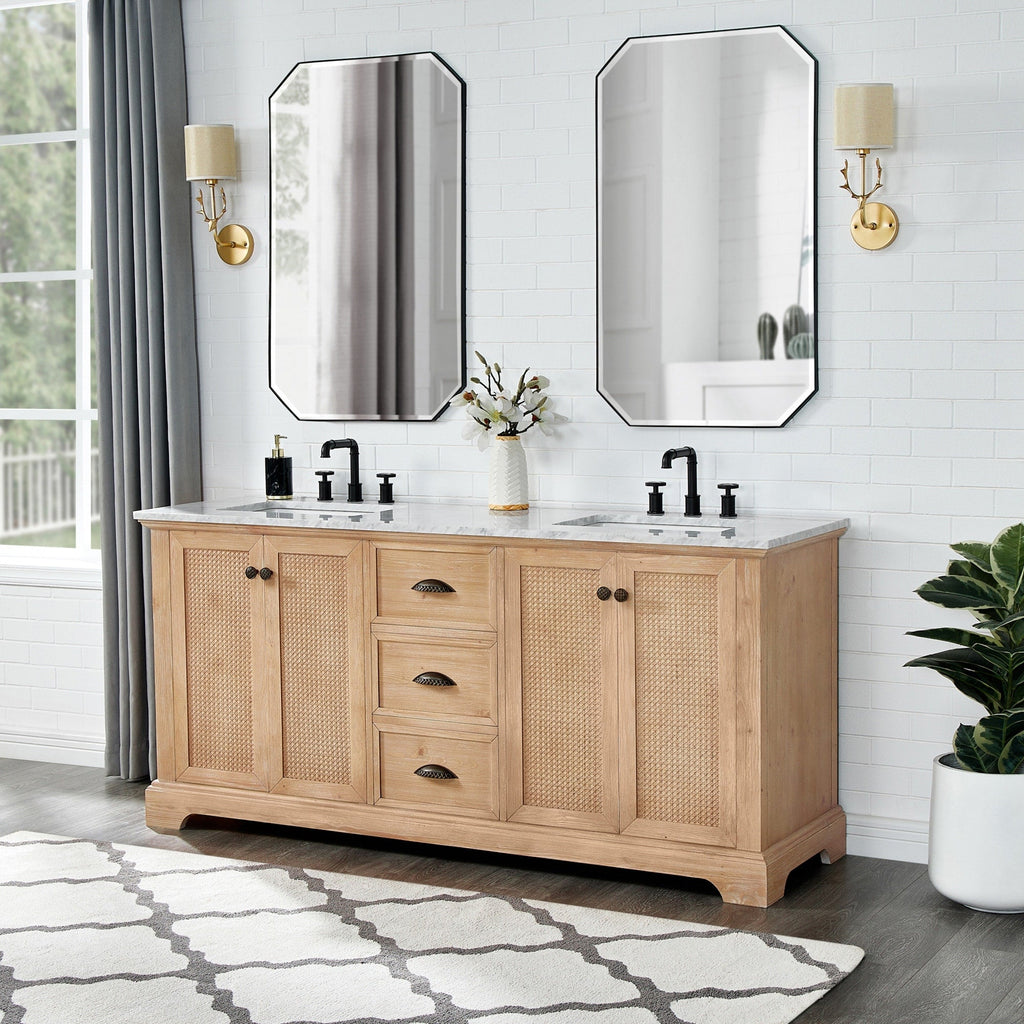 Hervas Bath Vanity with Natural Marble Top without Mirror