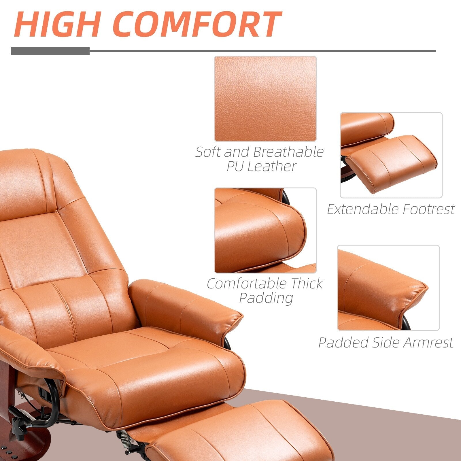 HomCom Faux Leather Adjustable Manual Swivel Base Recliner Chair with Comfortable and Relaxing Footrest
