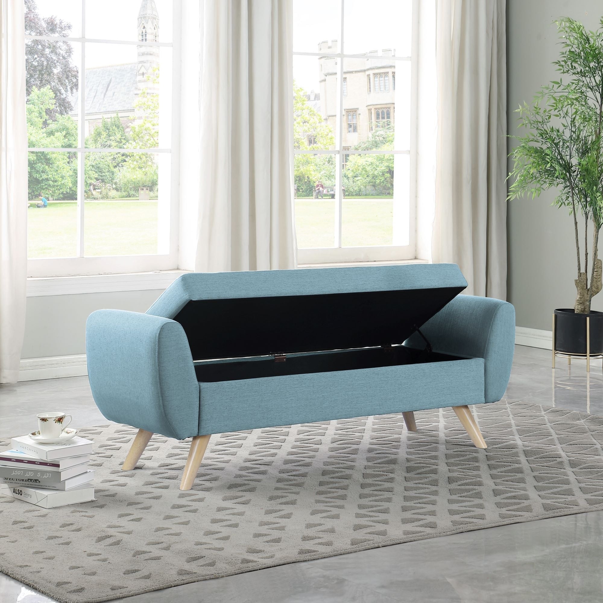 HomePop Modern Sherpa Storage Bench with Wood Legs