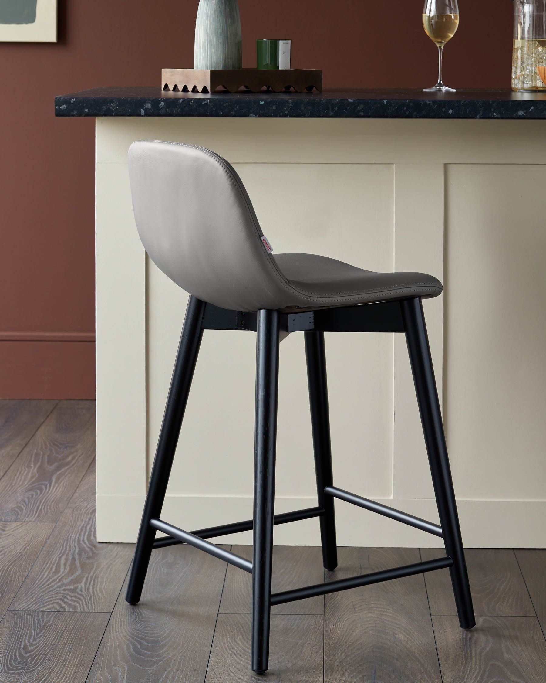 Hudson Dark Grey Leather Bar Stool