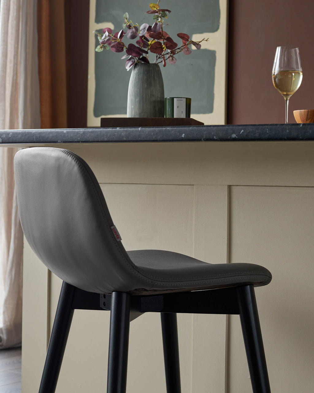 Hudson Dark Grey Leather Bar Stool