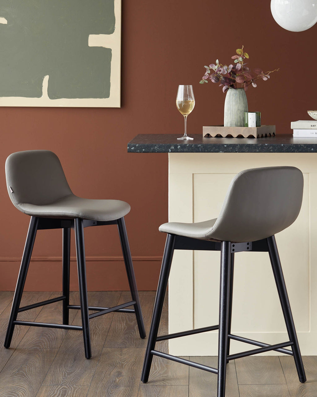 Hudson Dark Grey Leather Bar Stool