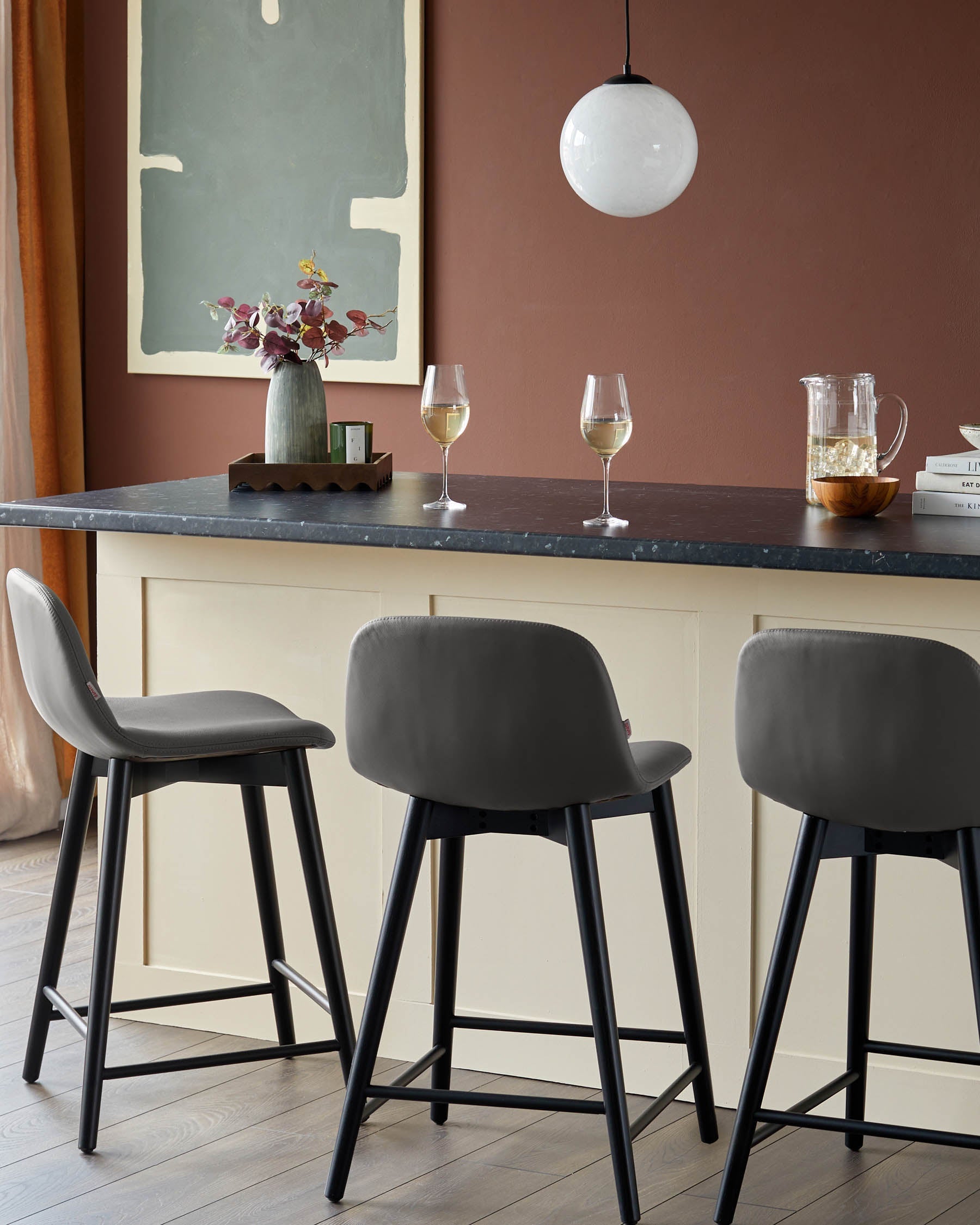 Hudson Dark Grey Leather Bar Stool