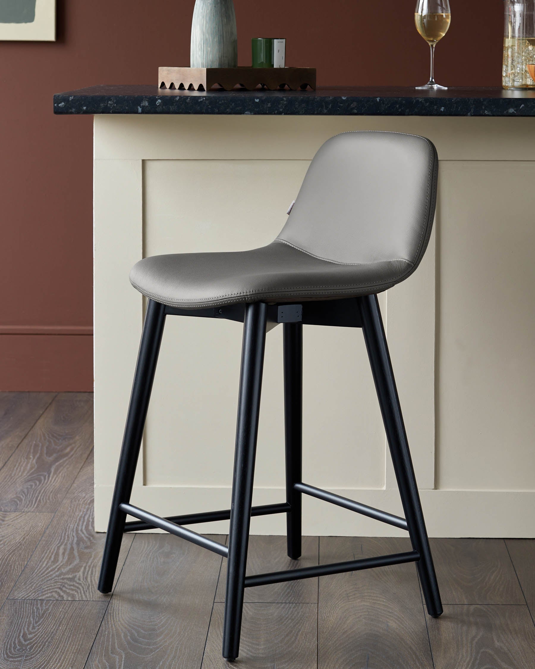 Hudson Dark Grey Leather Bar Stool
