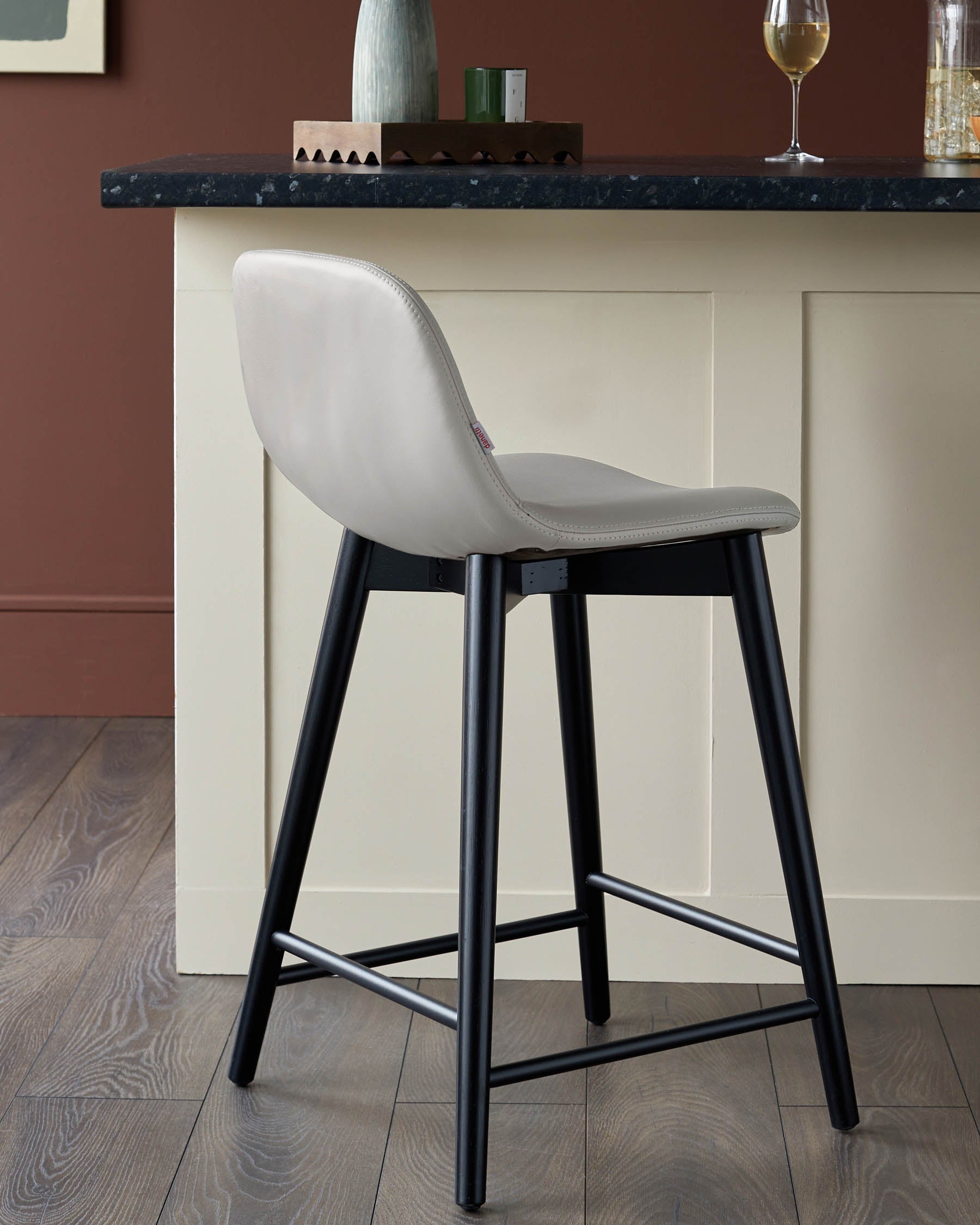 Hudson Light Grey Leather Bar Stool