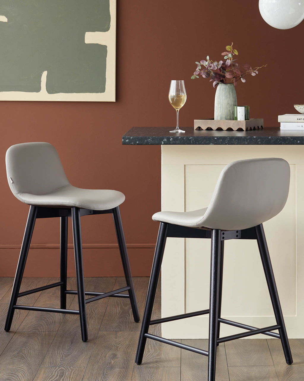 Hudson Light Grey Leather Bar Stool