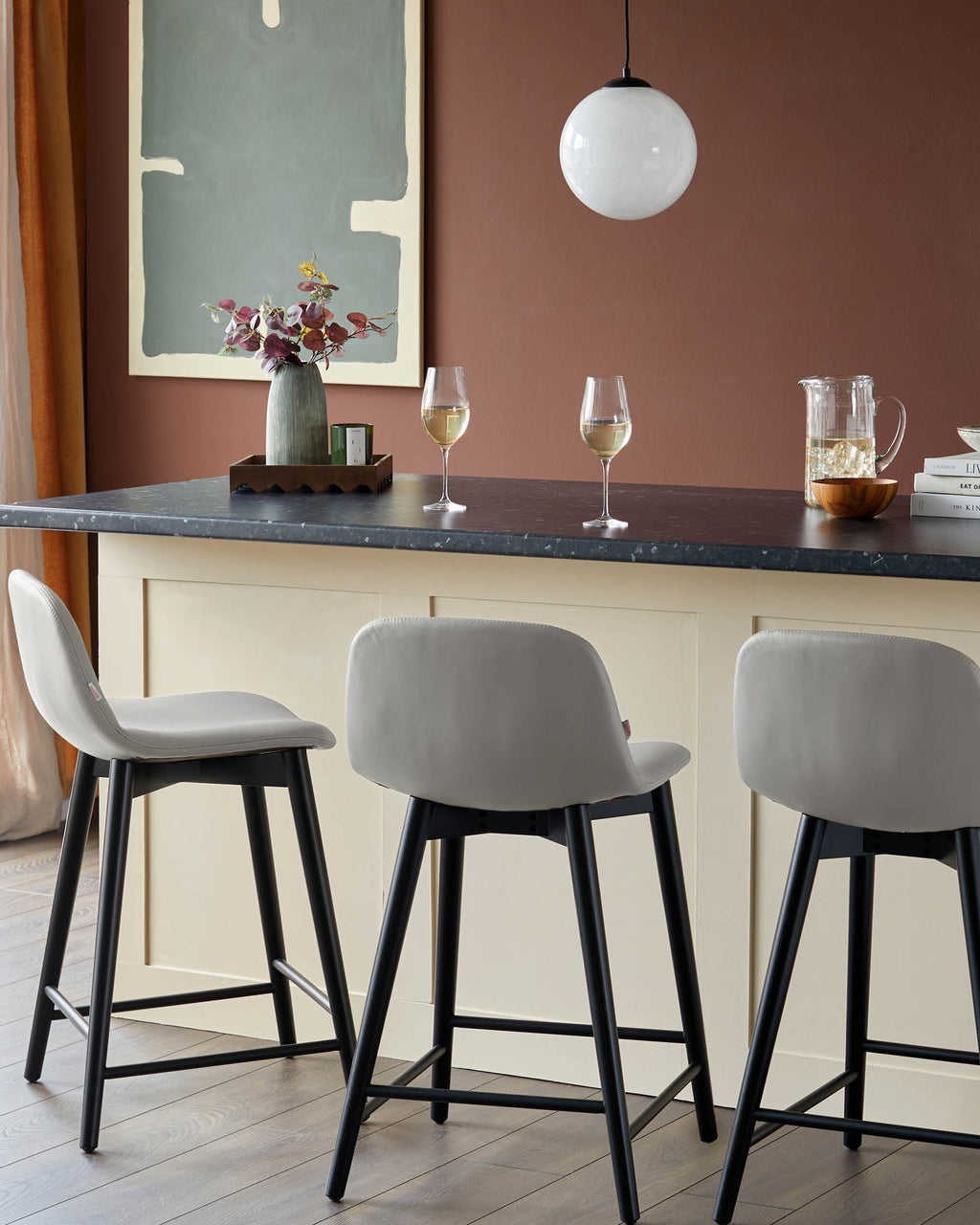 Hudson Light Grey Leather Bar Stool