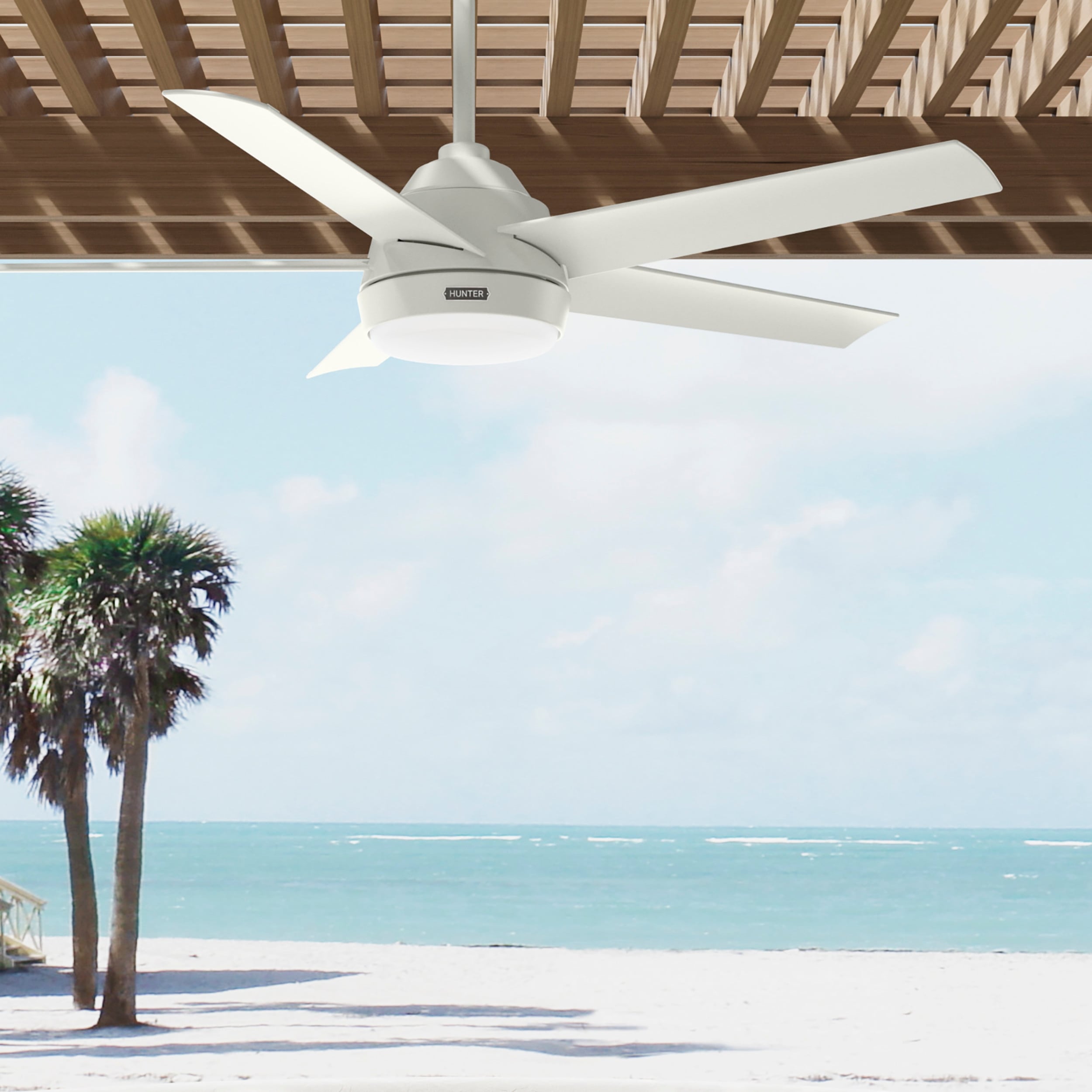 Hunter 52 Skyflow Outdoor Ceiling Fan w/ LED Light Kit, Wall Control - Coastal Modern Contemporary - WeatherMax - WET-RATED!