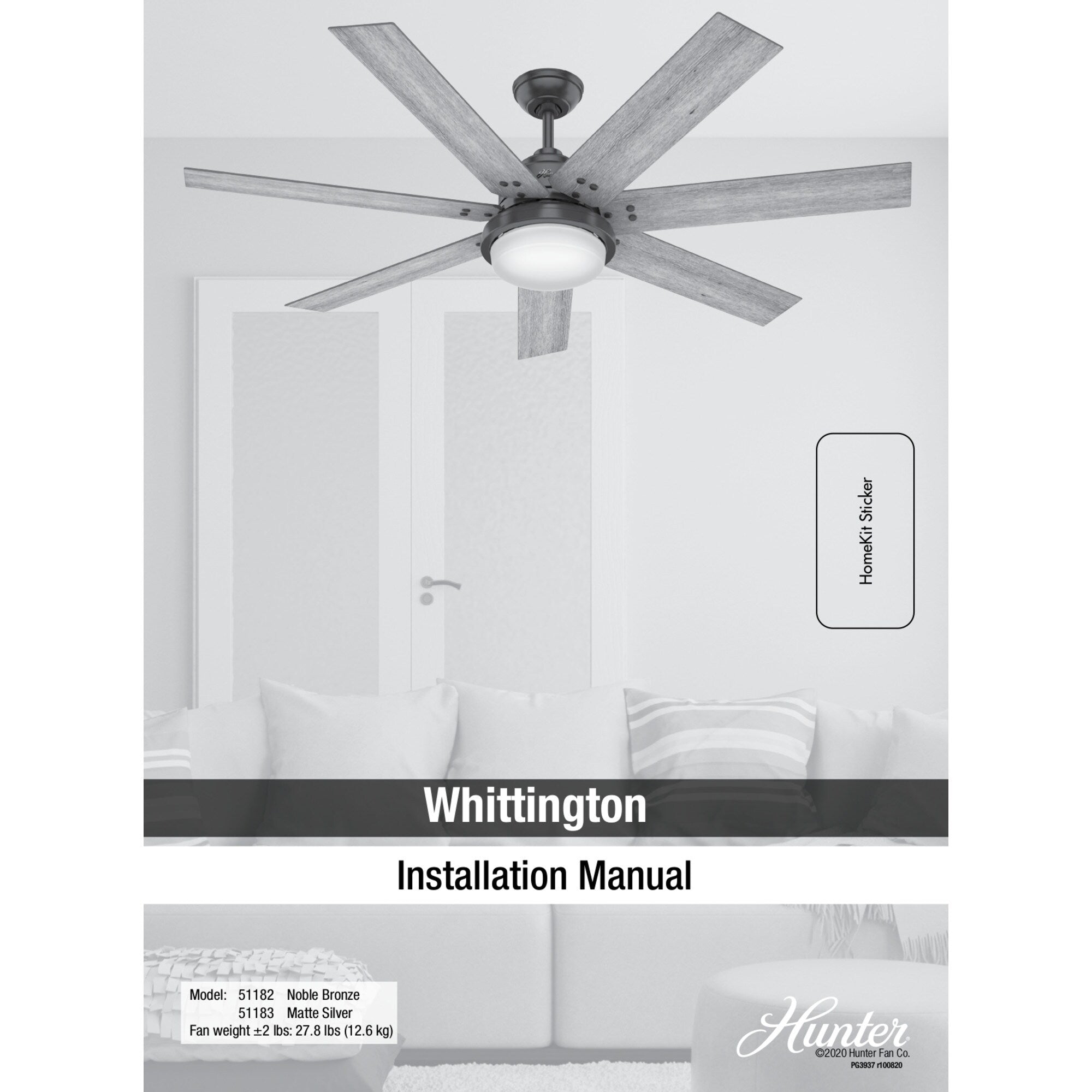 Hunter WiFi Whittington Ceiling Fan with LED Light, Handheld Remote - Windmill - Industrial, Farmhouse, Rustic - SMART FAN!