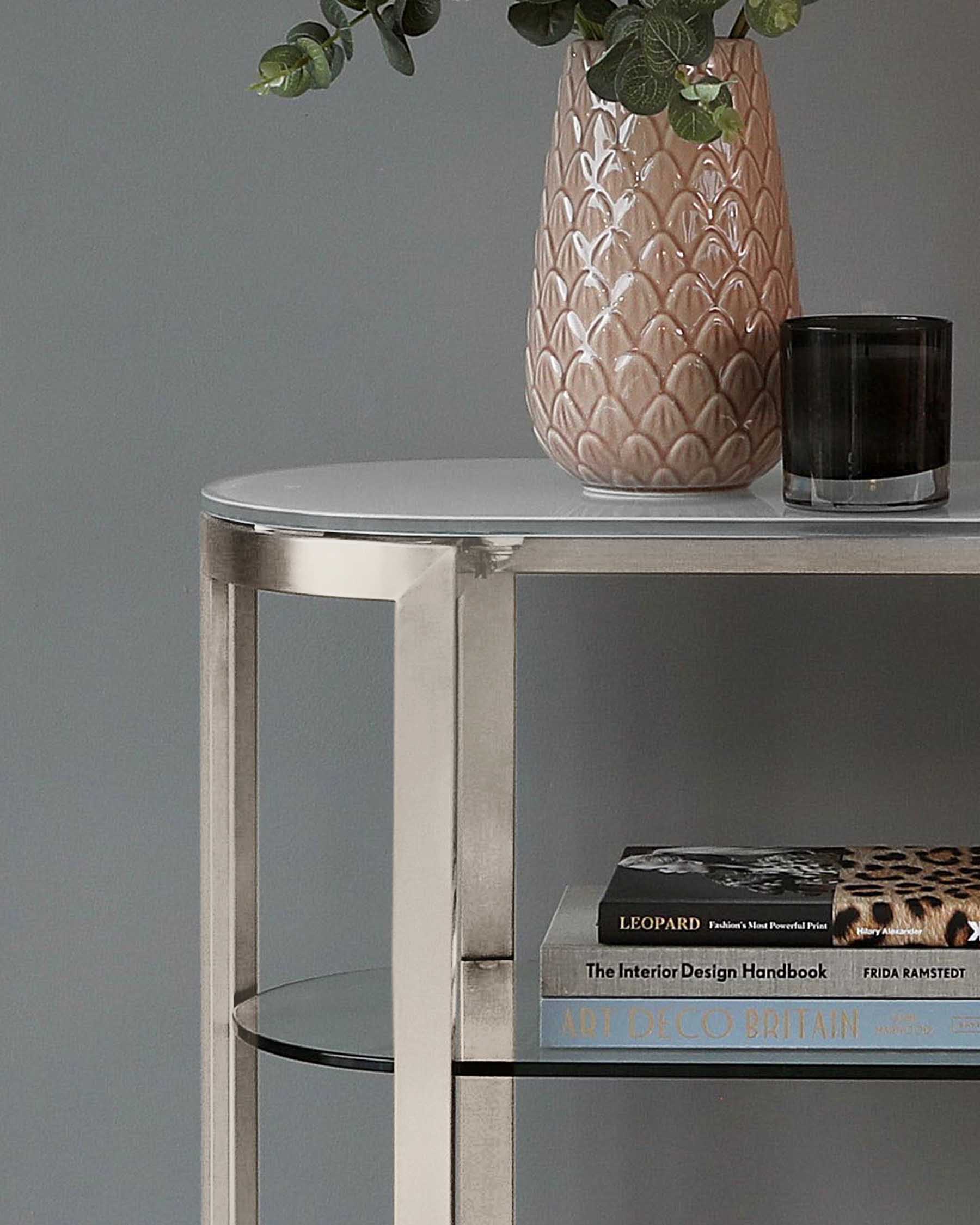 Isla White Glass and Stainless Steel Console Table