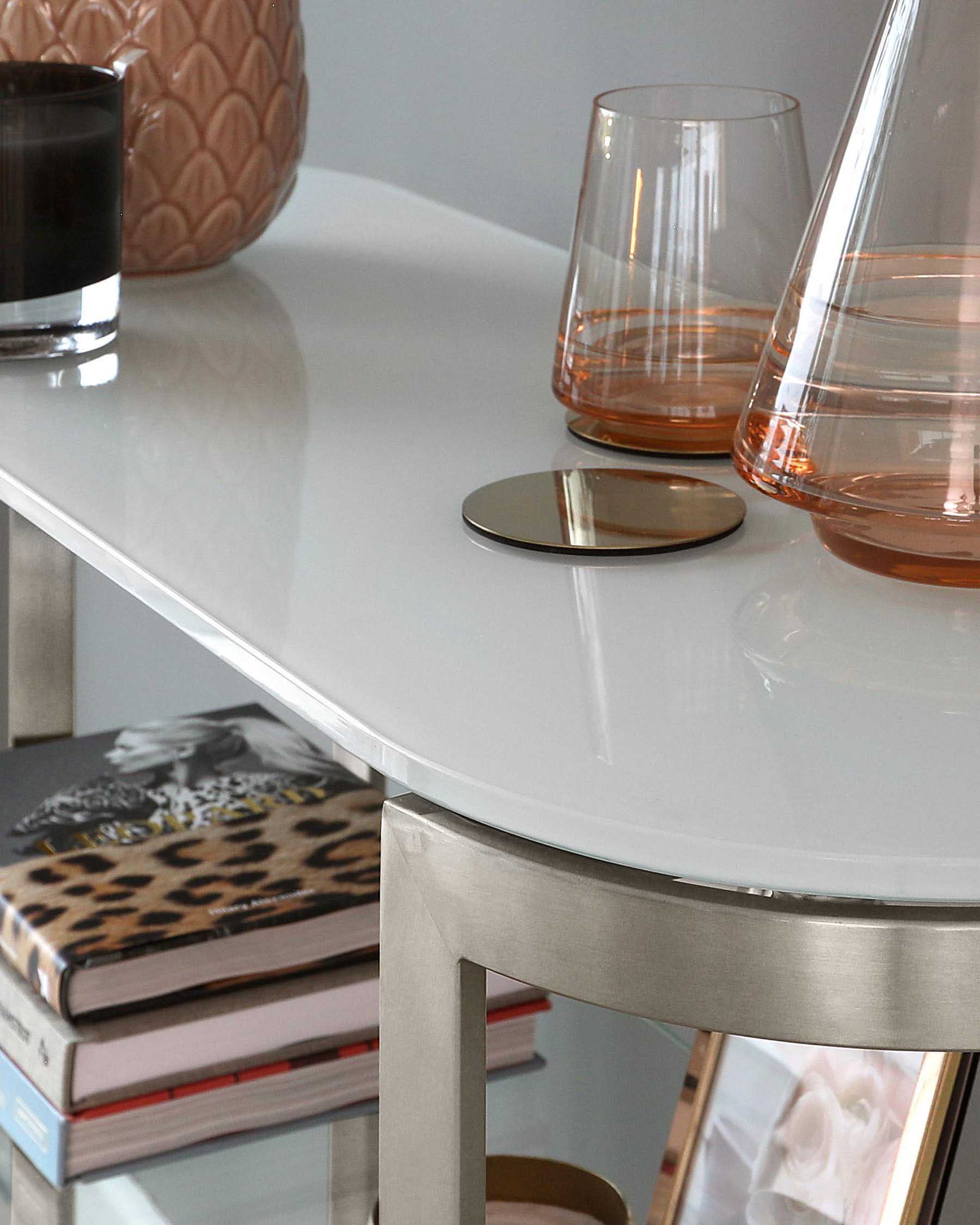 Isla White Glass and Stainless Steel Console Table