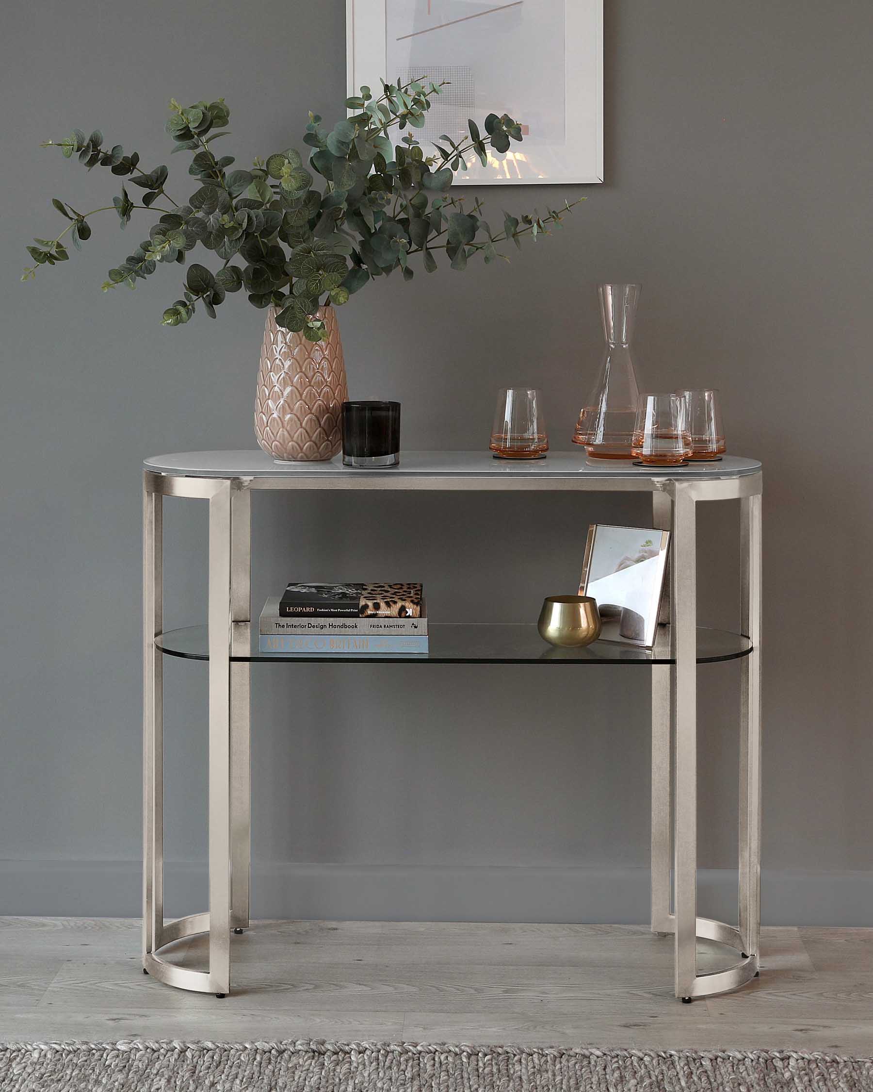 Isla White Glass and Stainless Steel Console Table