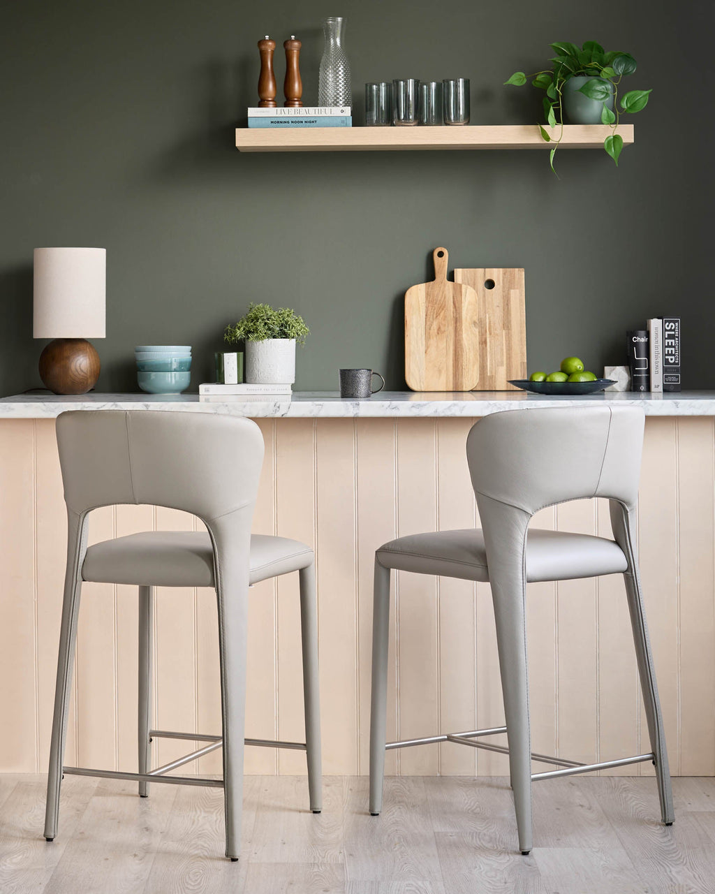 Jackson light grey leather bar stool