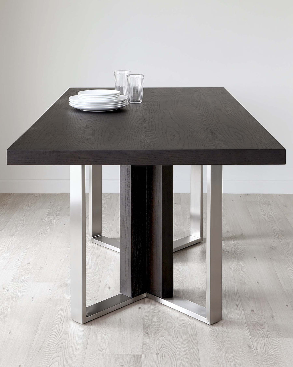 Jonah Dark Oak With Brushed Stainless Steel 6 Seater Dining Table