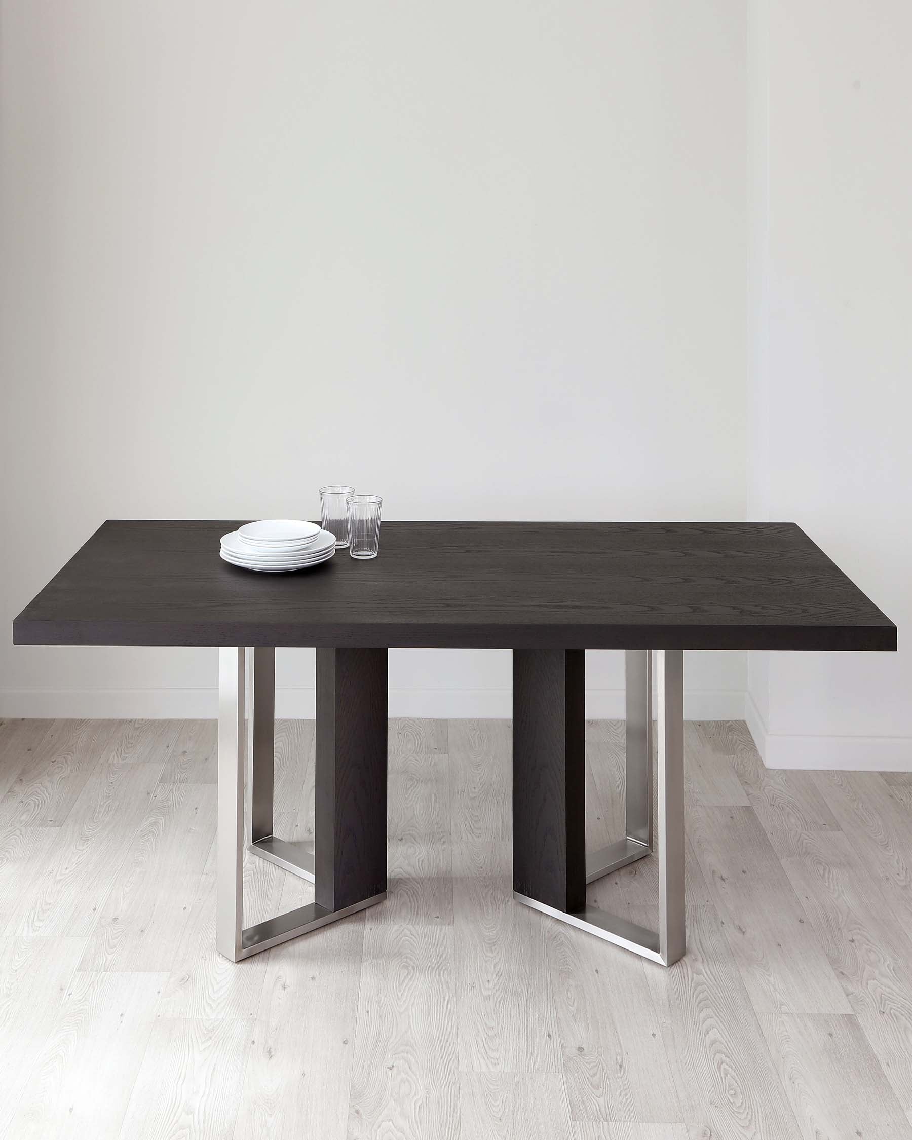 Jonah Dark Oak With Brushed Stainless Steel 6 Seater Dining Table