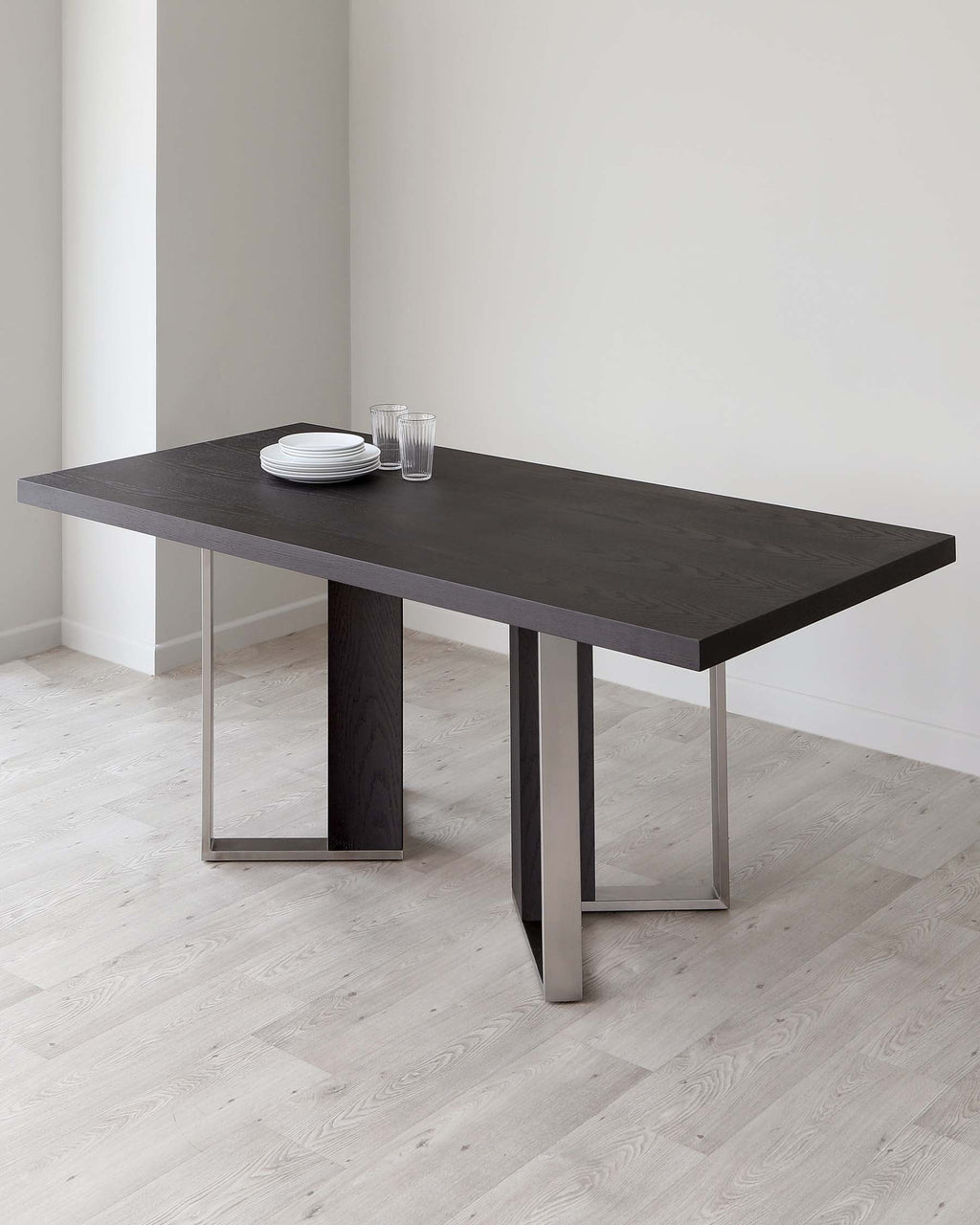 Jonah Dark Oak With Brushed Stainless Steel 6 Seater Dining Table