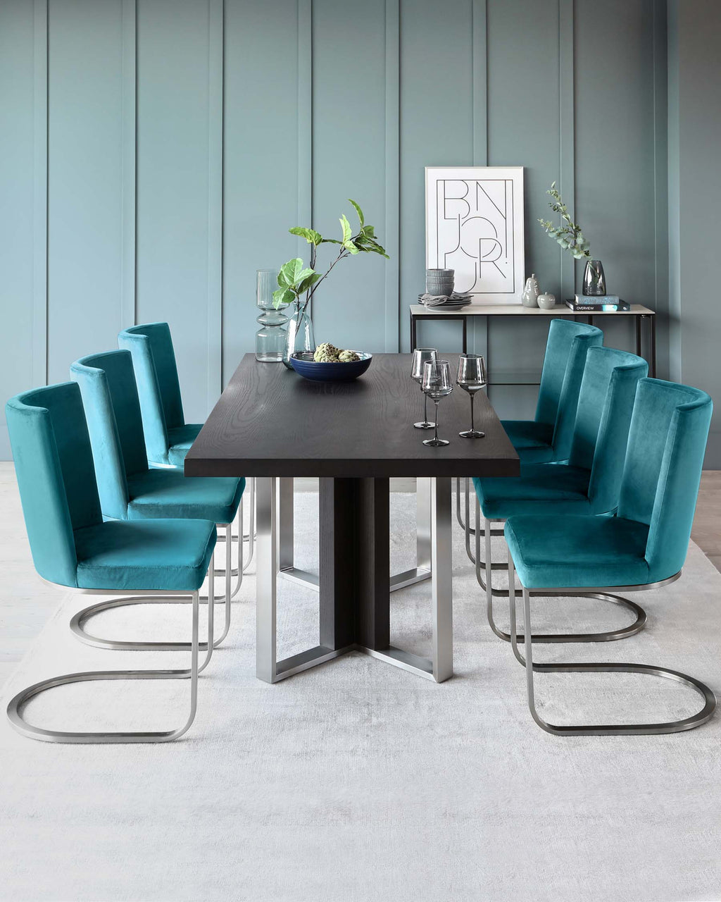 Jonah Dark Oak With Brushed Stainless Steel 6 Seater Dining Table