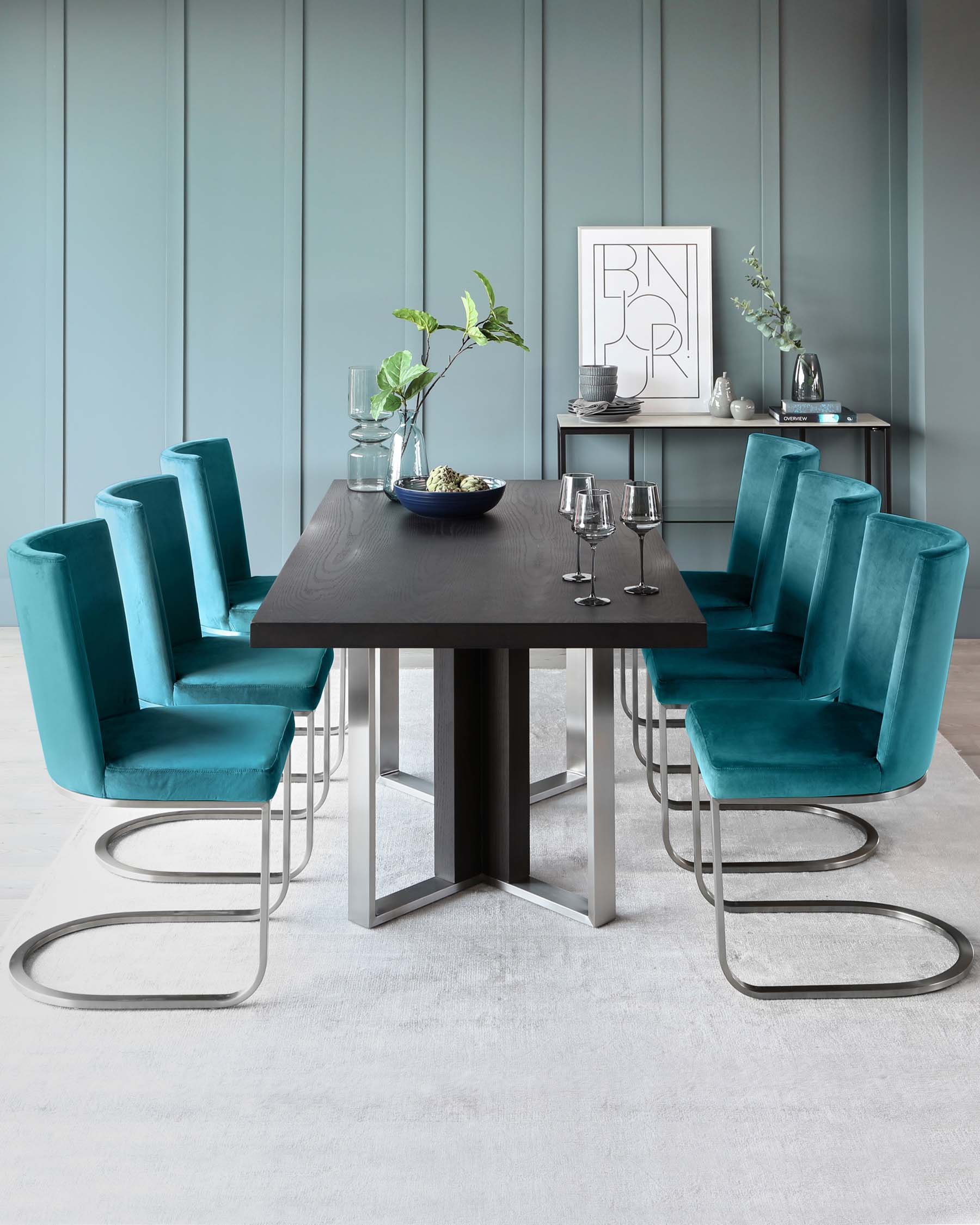 Jonah Dark Oak With Brushed Stainless Steel 6 Seater Dining Table