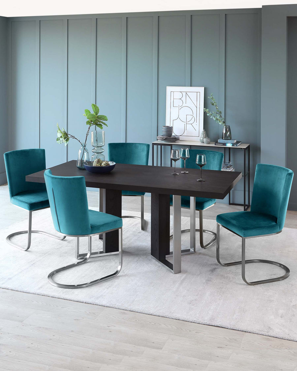 Jonah Dark Oak With Brushed Stainless Steel 6 Seater Dining Table