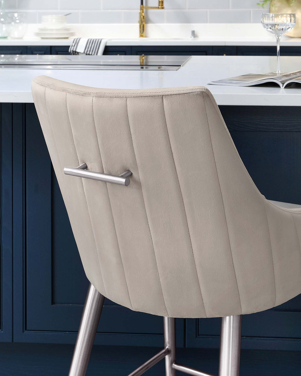 Juliana Champagne Velvet With Stainless Steel Bar Stool