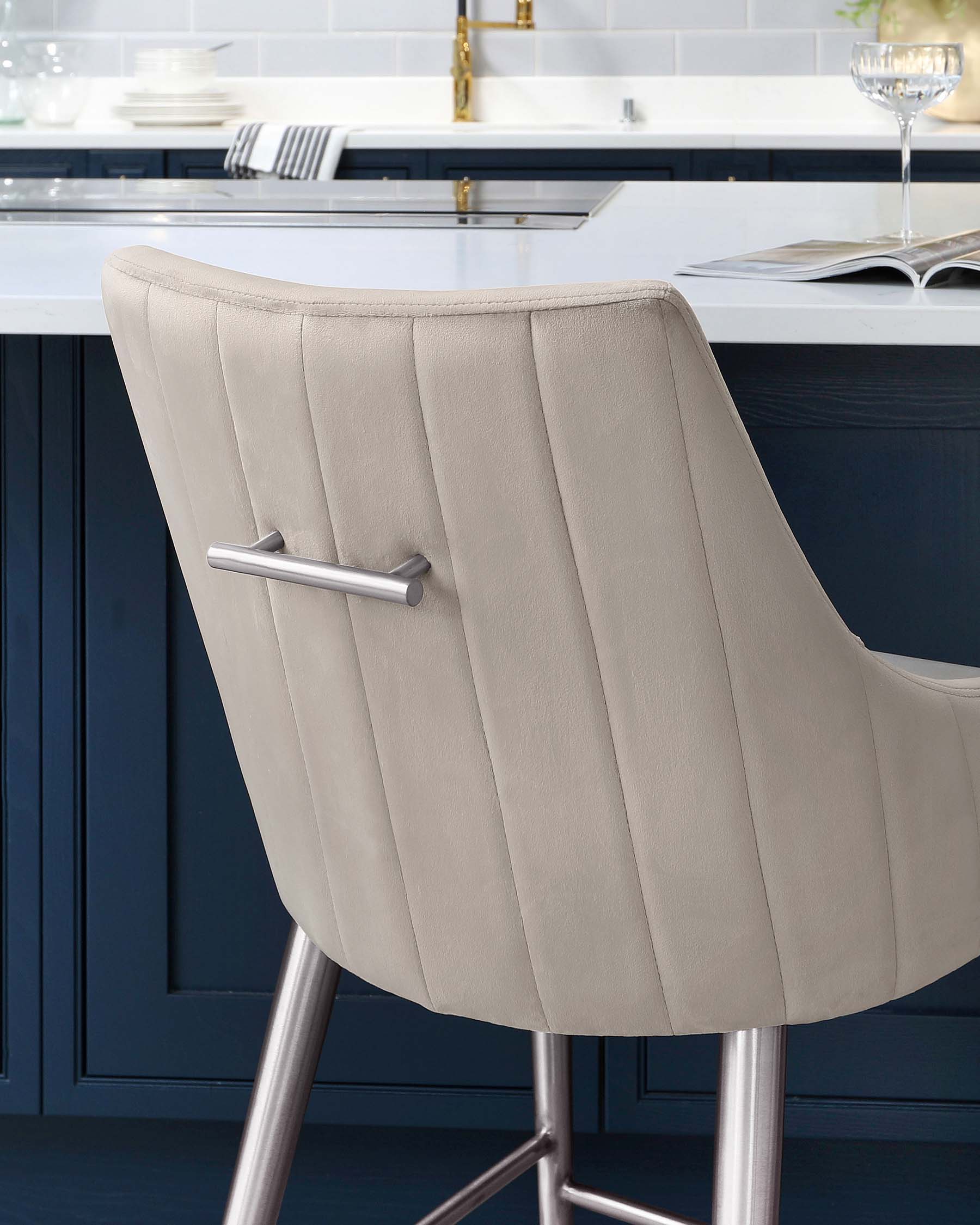 Juliana Champagne Velvet With Stainless Steel Bar Stool