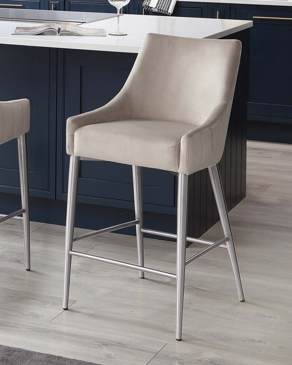 Juliana Champagne Velvet With Stainless Steel Bar Stool