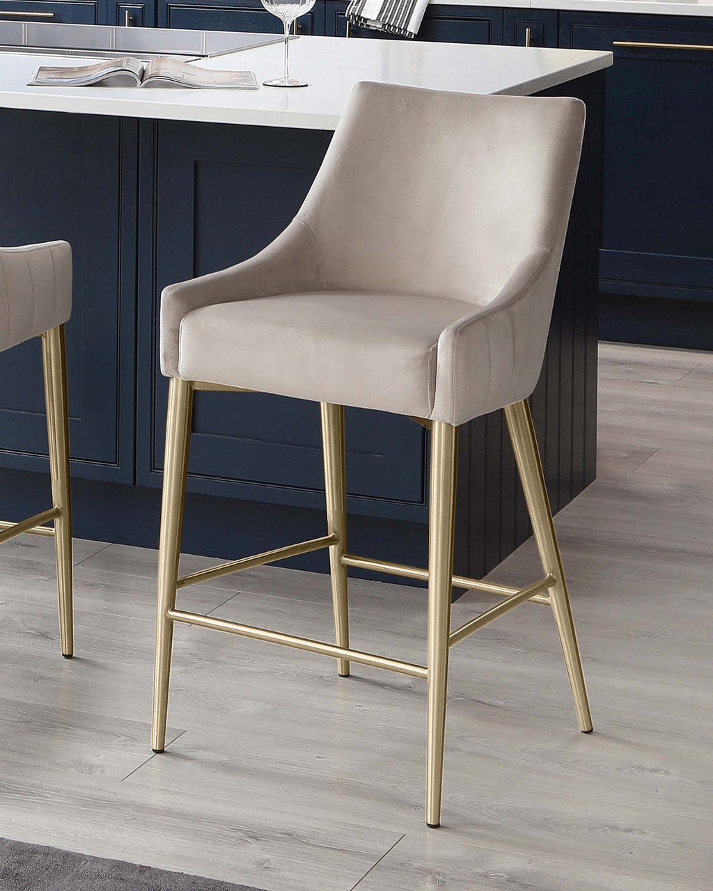 Juliana Champagne Velvet With Brushed Brass Bar Stool
