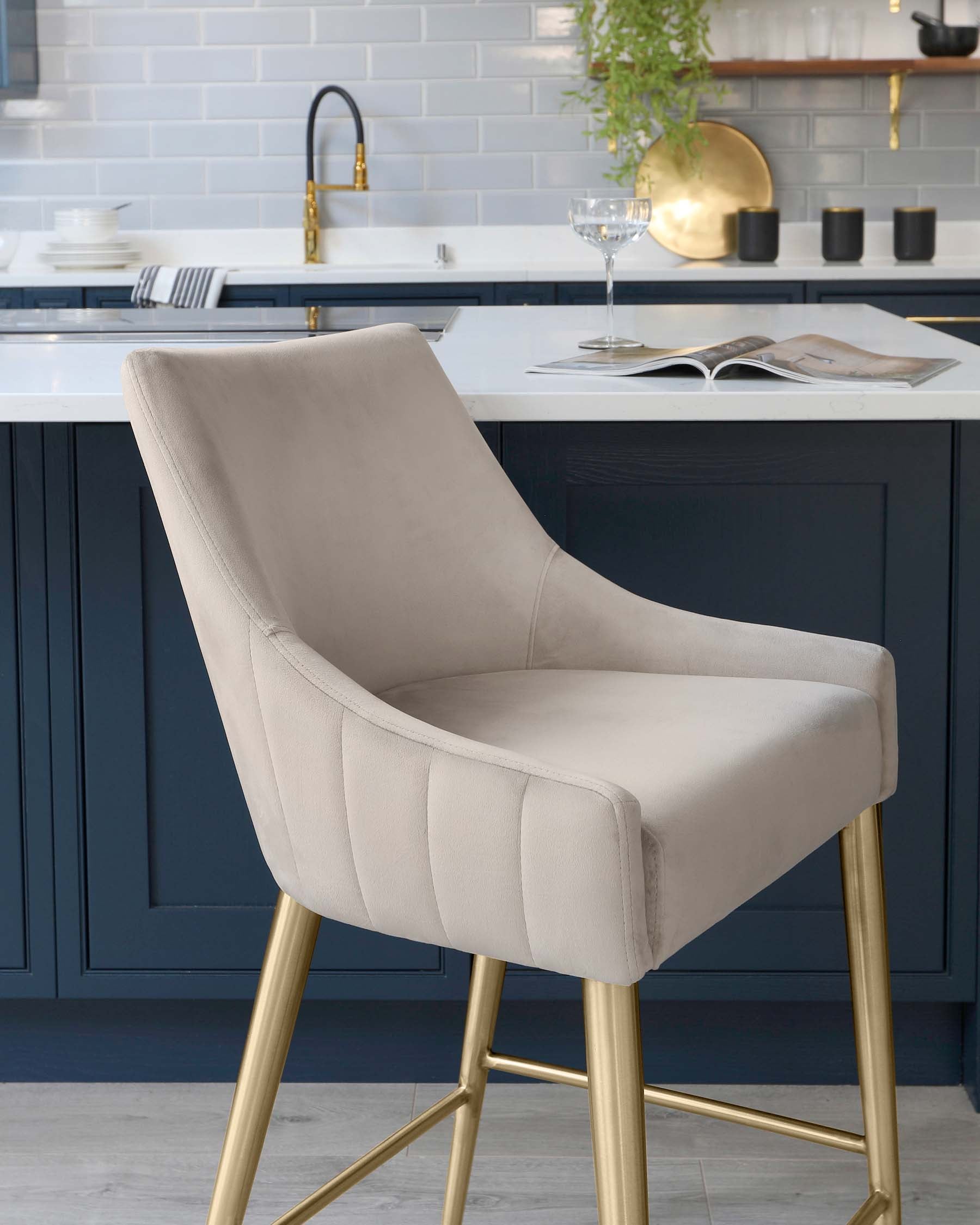 Juliana Champagne Velvet With Brushed Brass Bar Stool