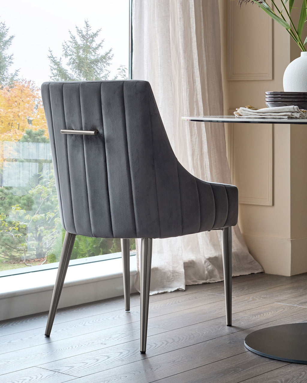 Juliana Dark Grey Velvet With Stainless Steel Dining Chair