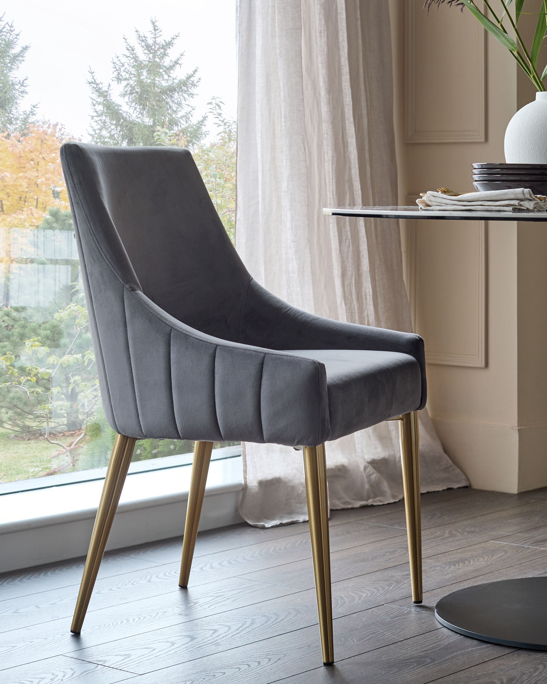 Juliana Dark Grey Velvet With Brushed Brass Dining Chair