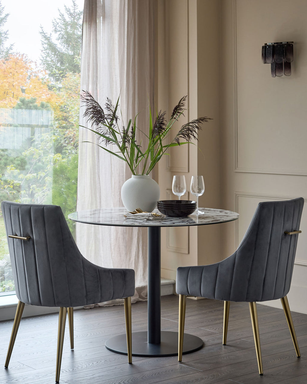 Juliana Dark Grey Velvet With Brushed Brass Dining Chair
