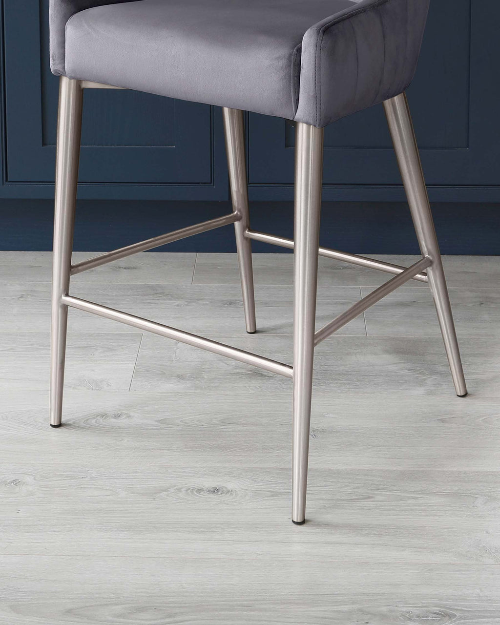 Juliana Dark Grey Velvet With Stainless Steel Bar Stool