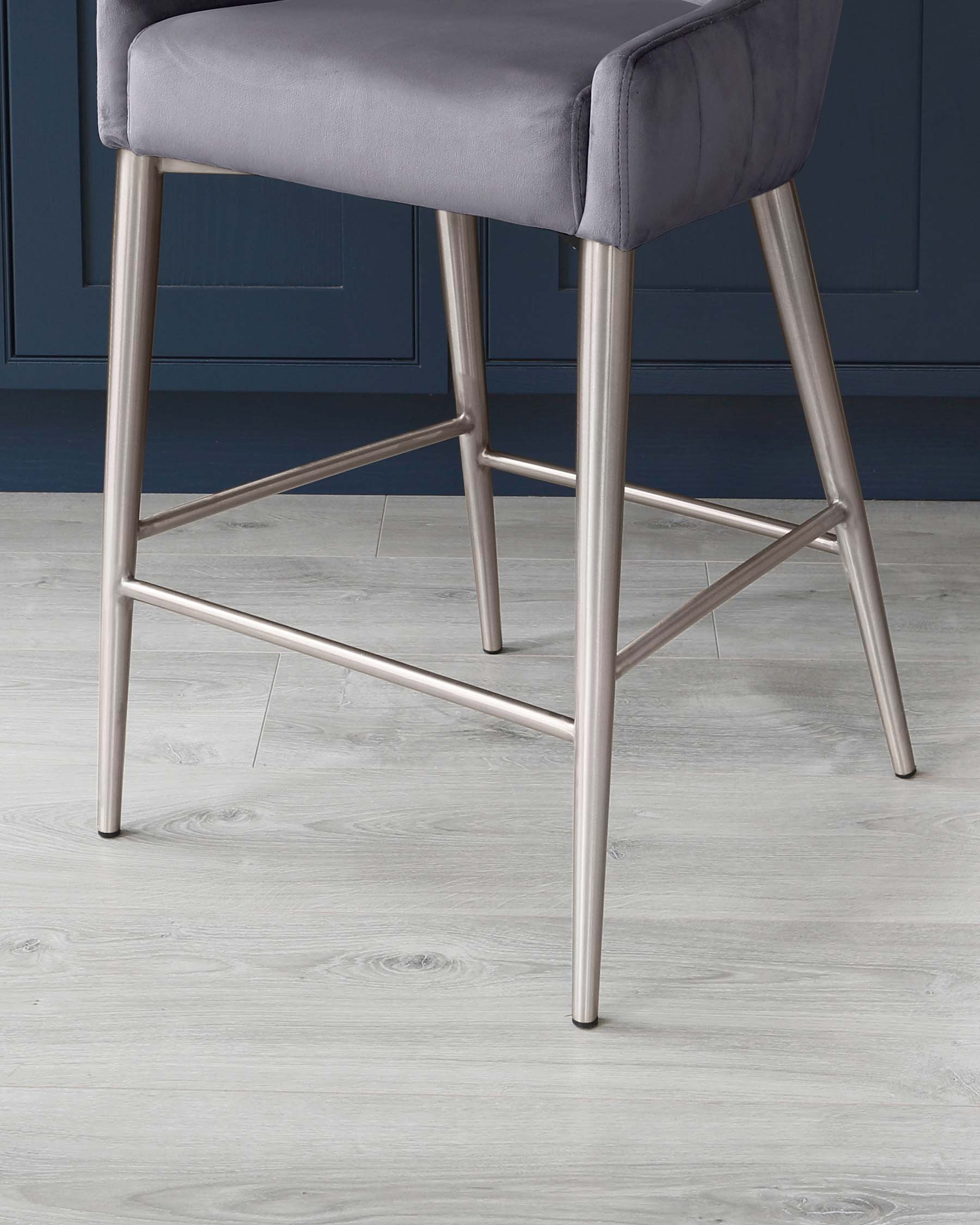 Juliana Dark Grey Velvet With Stainless Steel Bar Stool