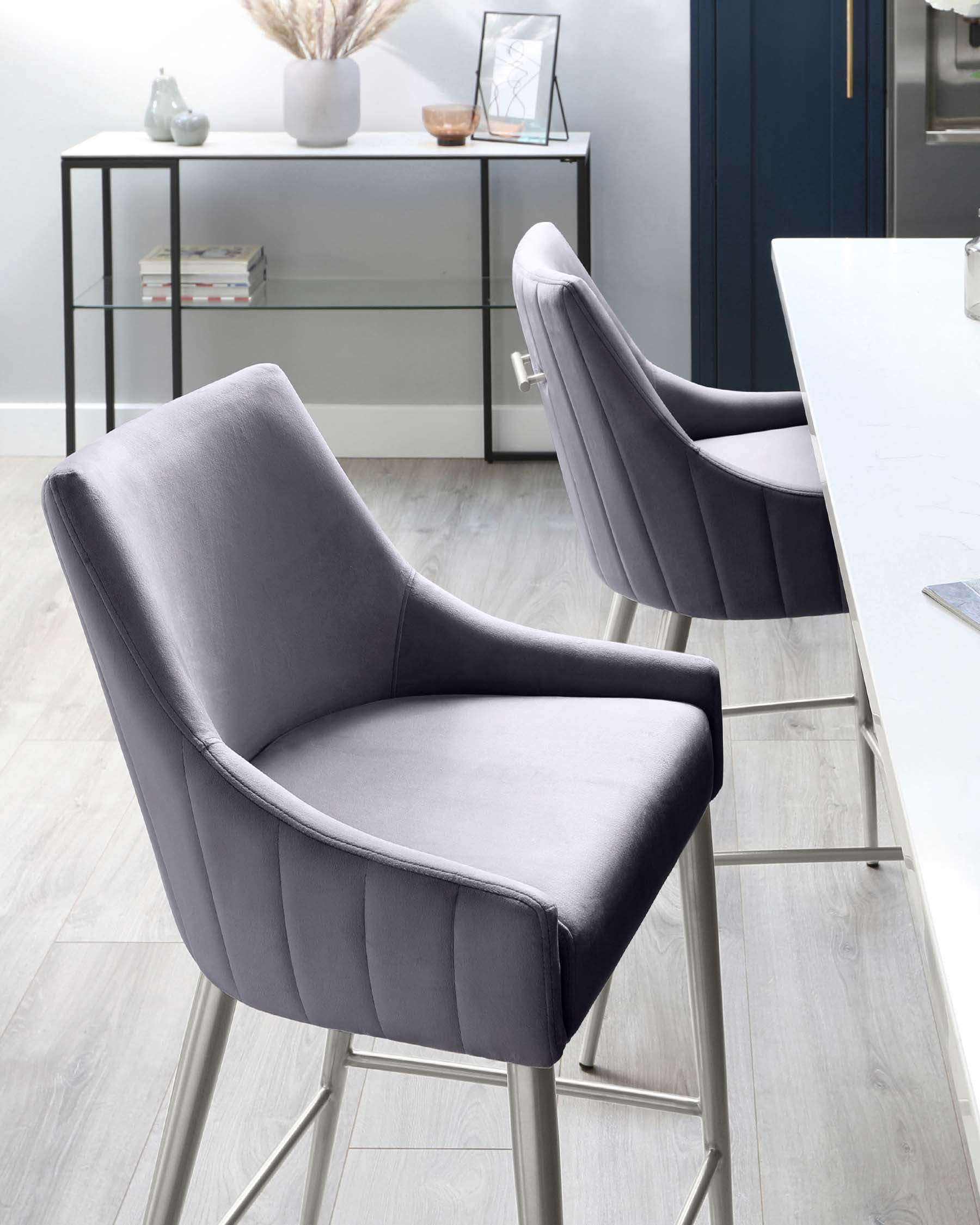 Juliana Dark Grey Velvet With Stainless Steel Bar Stool