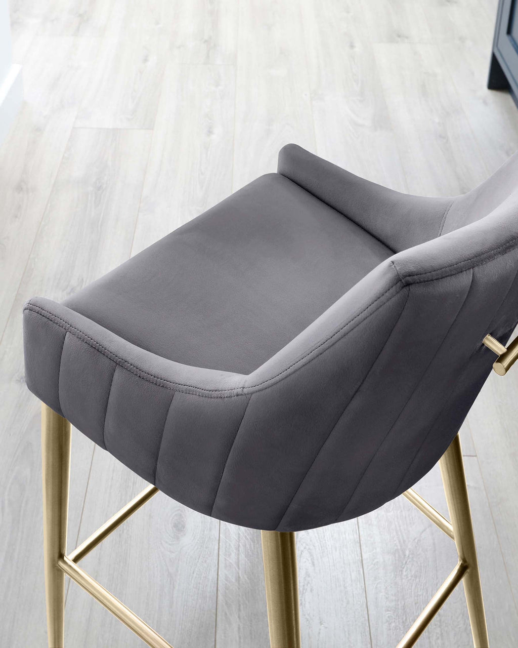 Juliana Dark Grey Velvet With Brushed Brass Bar Stool