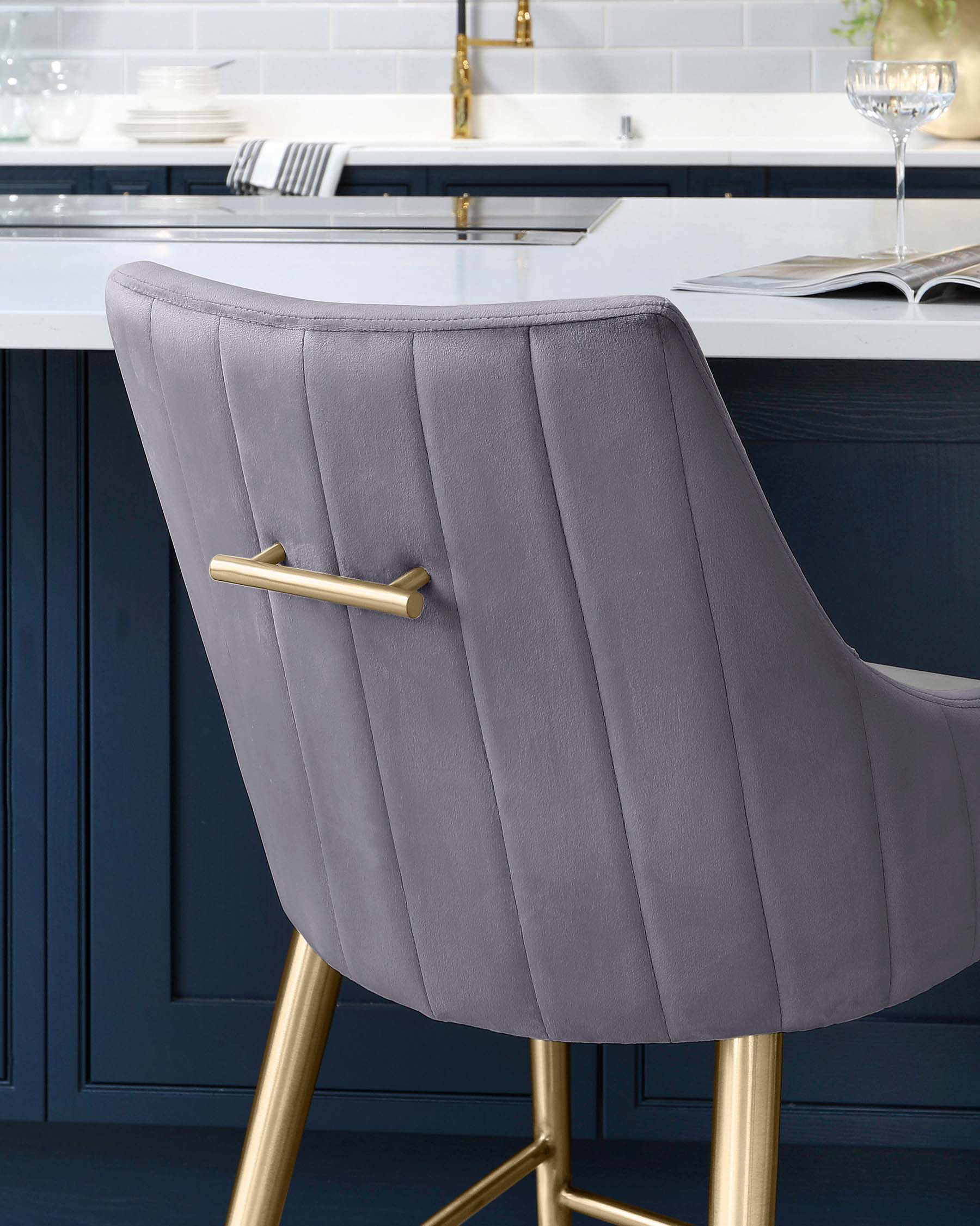 Juliana Dark Grey Velvet With Brushed Brass Bar Stool