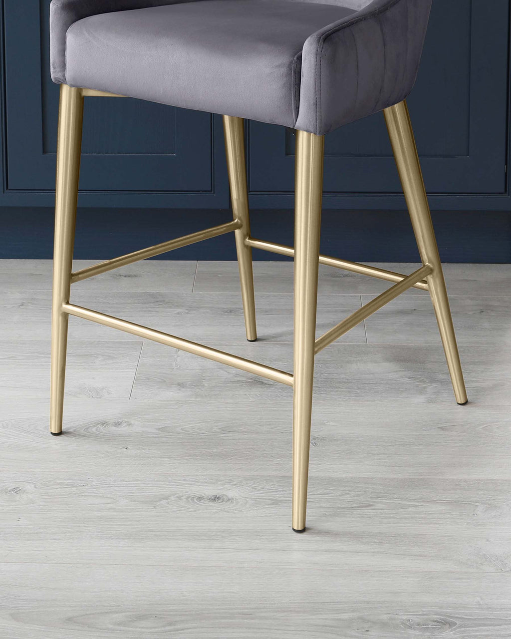 Juliana Dark Grey Velvet With Brushed Brass Bar Stool