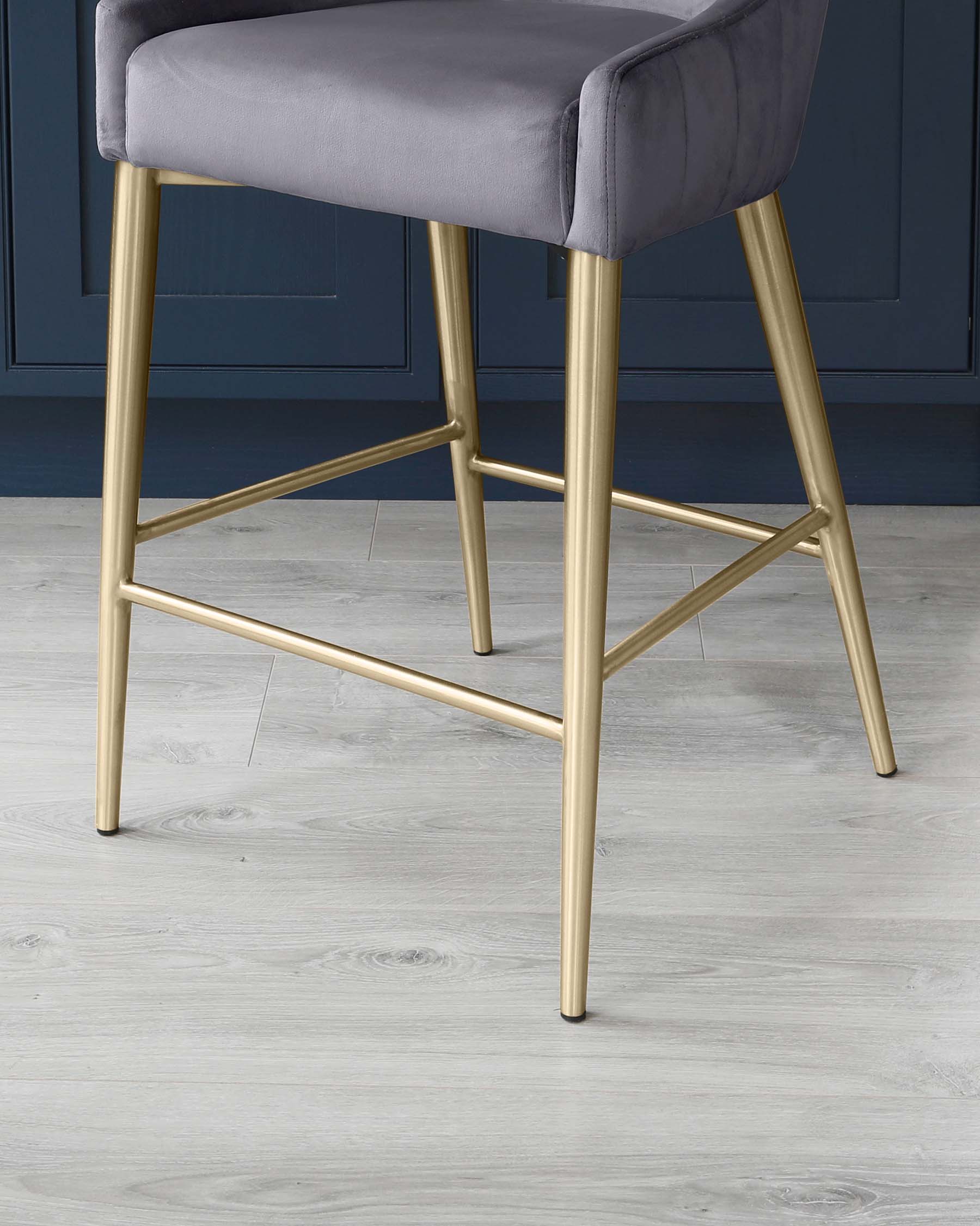 Juliana Dark Grey Velvet With Brushed Brass Bar Stool