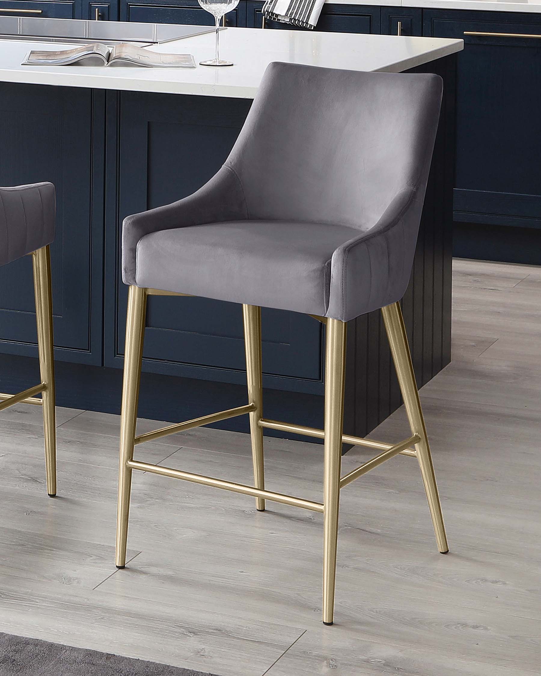 Juliana Dark Grey Velvet With Brushed Brass Bar Stool