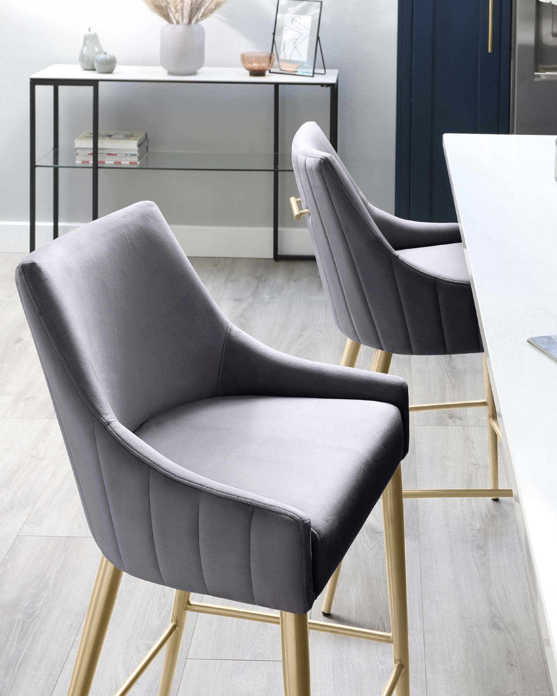 Juliana Dark Grey Velvet With Brushed Brass Bar Stool