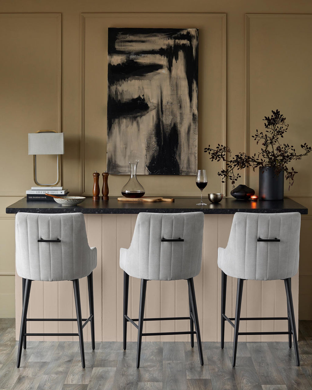 Juliana natural grey fabric bar stool